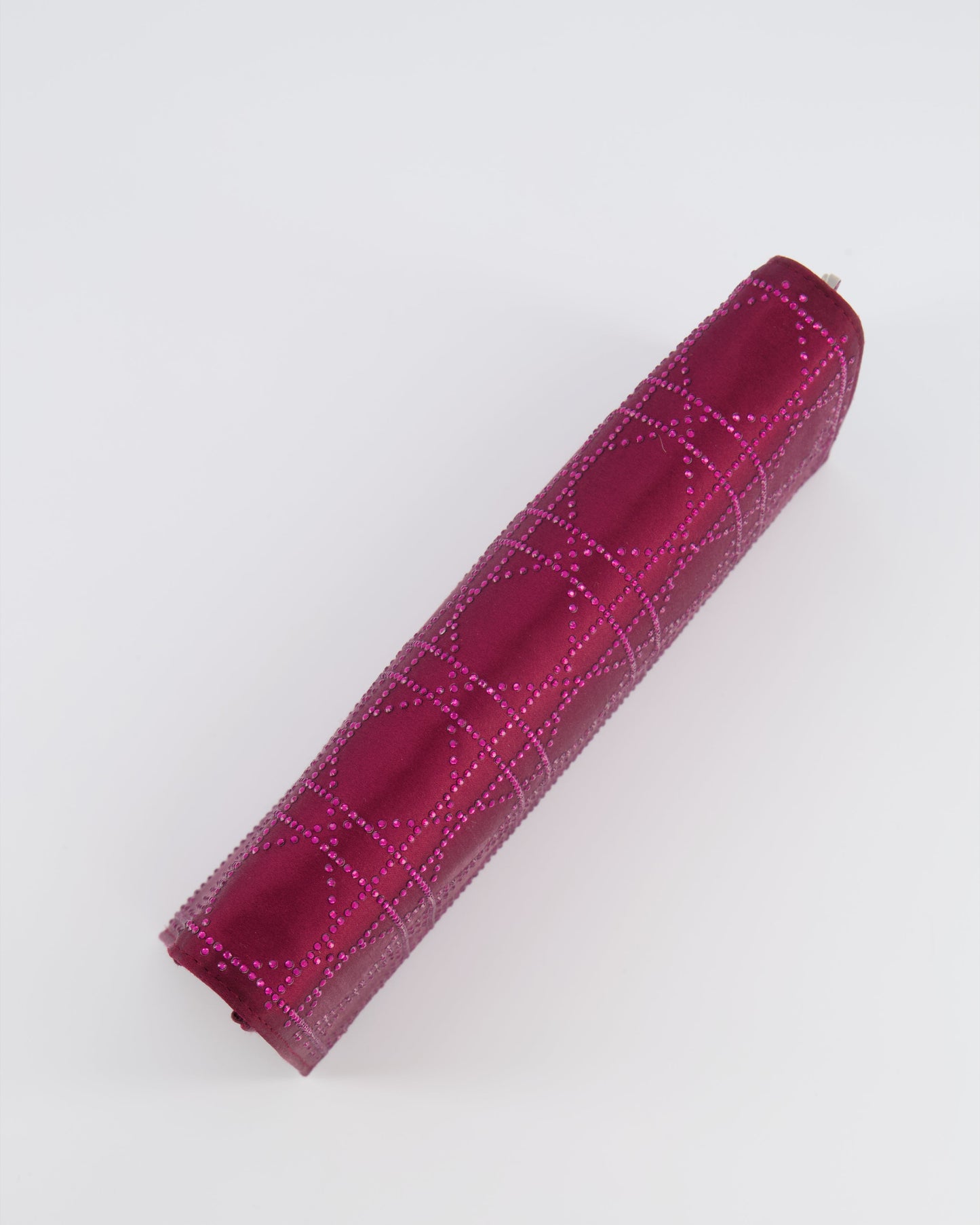 Christian Dior Burgundy Satin Crystal Embellished Cannage Chain Clutch Bag with Silver Hardware