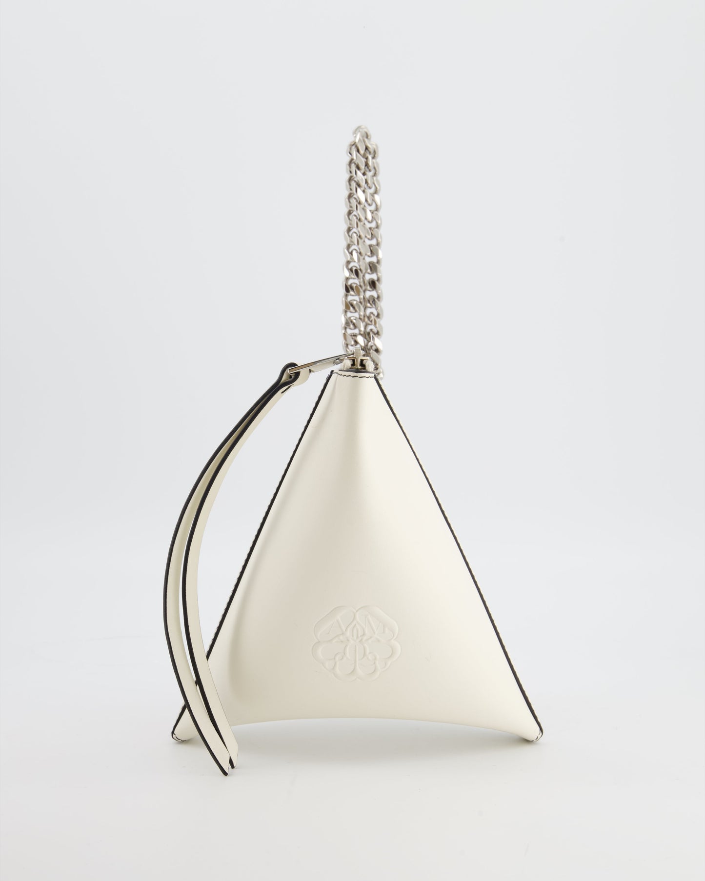 Alexander McQueen White Curve Triangle Leather Pouch with Silver Hardware