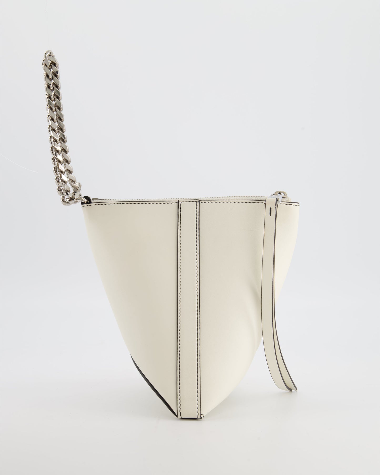Alexander McQueen White Curve Triangle Leather Pouch with Silver Hardware