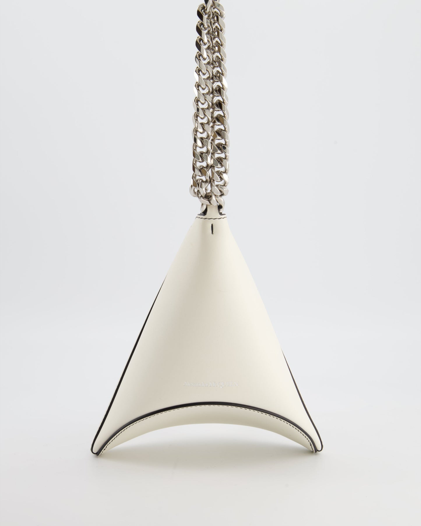 Alexander McQueen White Curve Triangle Leather Pouch with Silver Hardware
