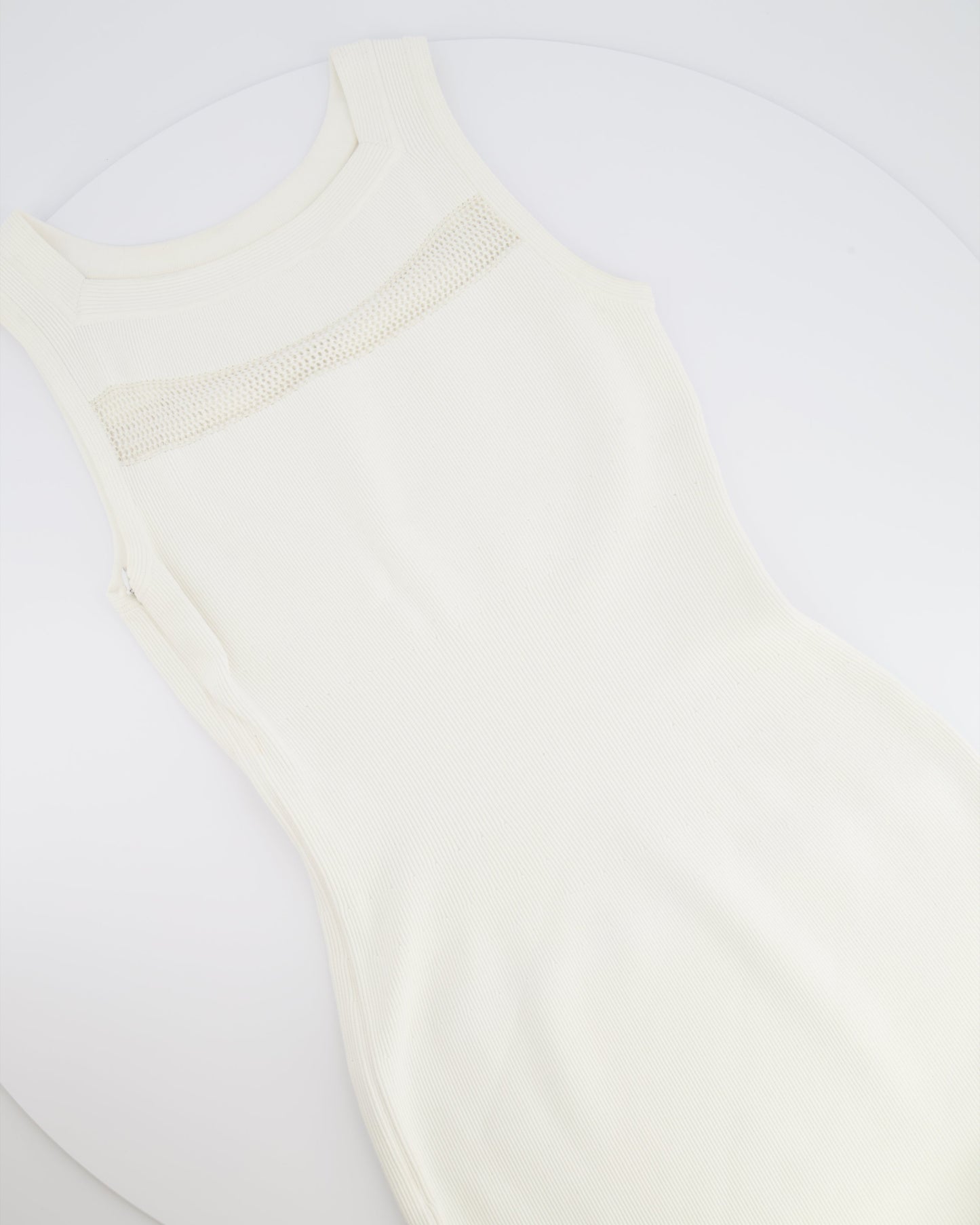 Ala•a White Ribbed Sleeveless Mini Dress with Knit and Frill Details Size FR 38 (UK 10)
