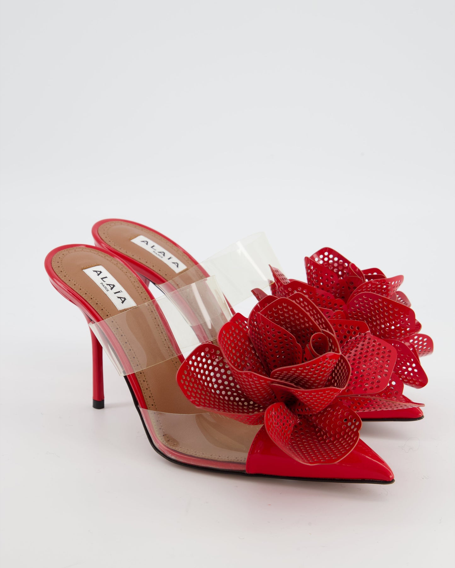 Ala•a Red Fleur Patent Leather Mules Size EU 39