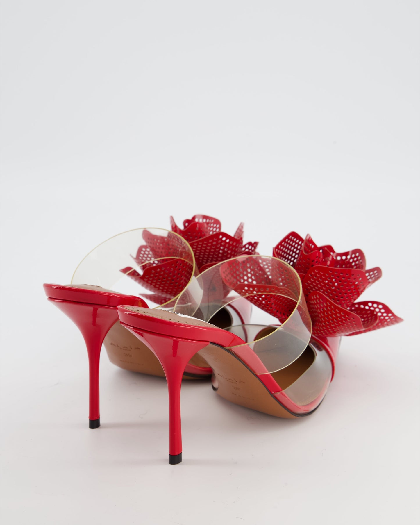 Ala•a Red Fleur Patent Leather Mules Size EU 39