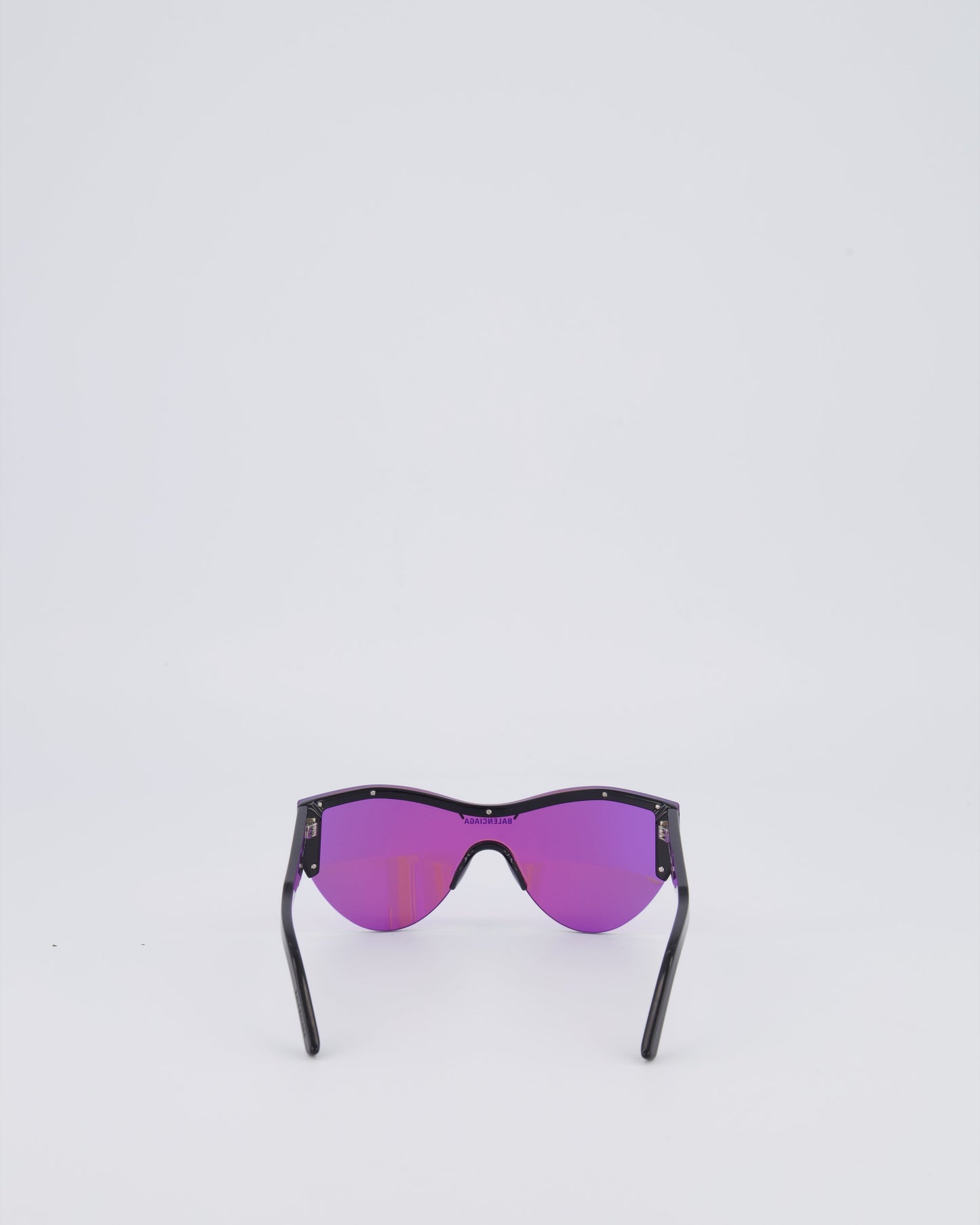 Balenciaga Black Sunglasses with Purple Reflective Lenses and Black Logo Detail