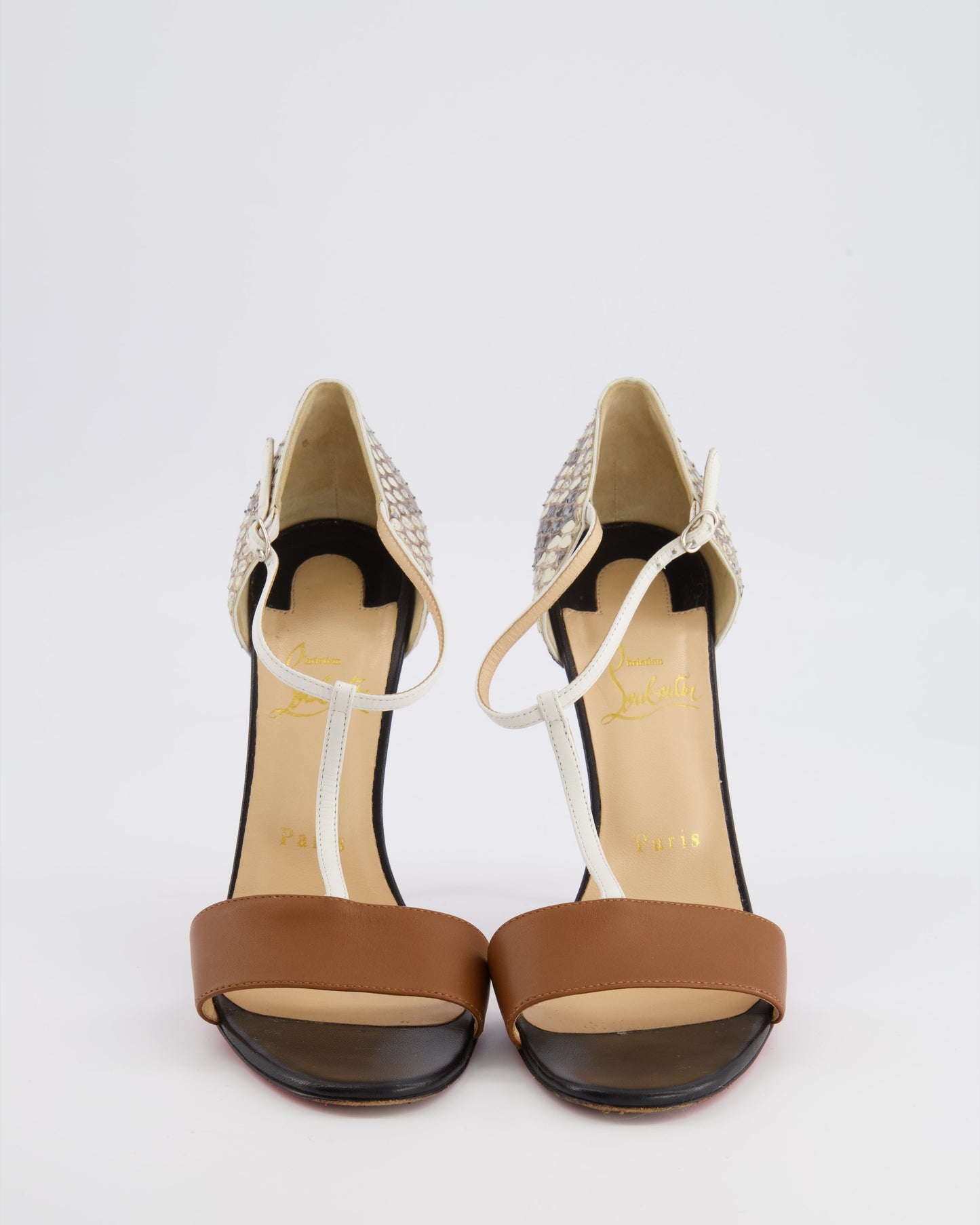 Christian Louboutin Brown, Black and Cream Python Sandal Heels Size EU 38.5