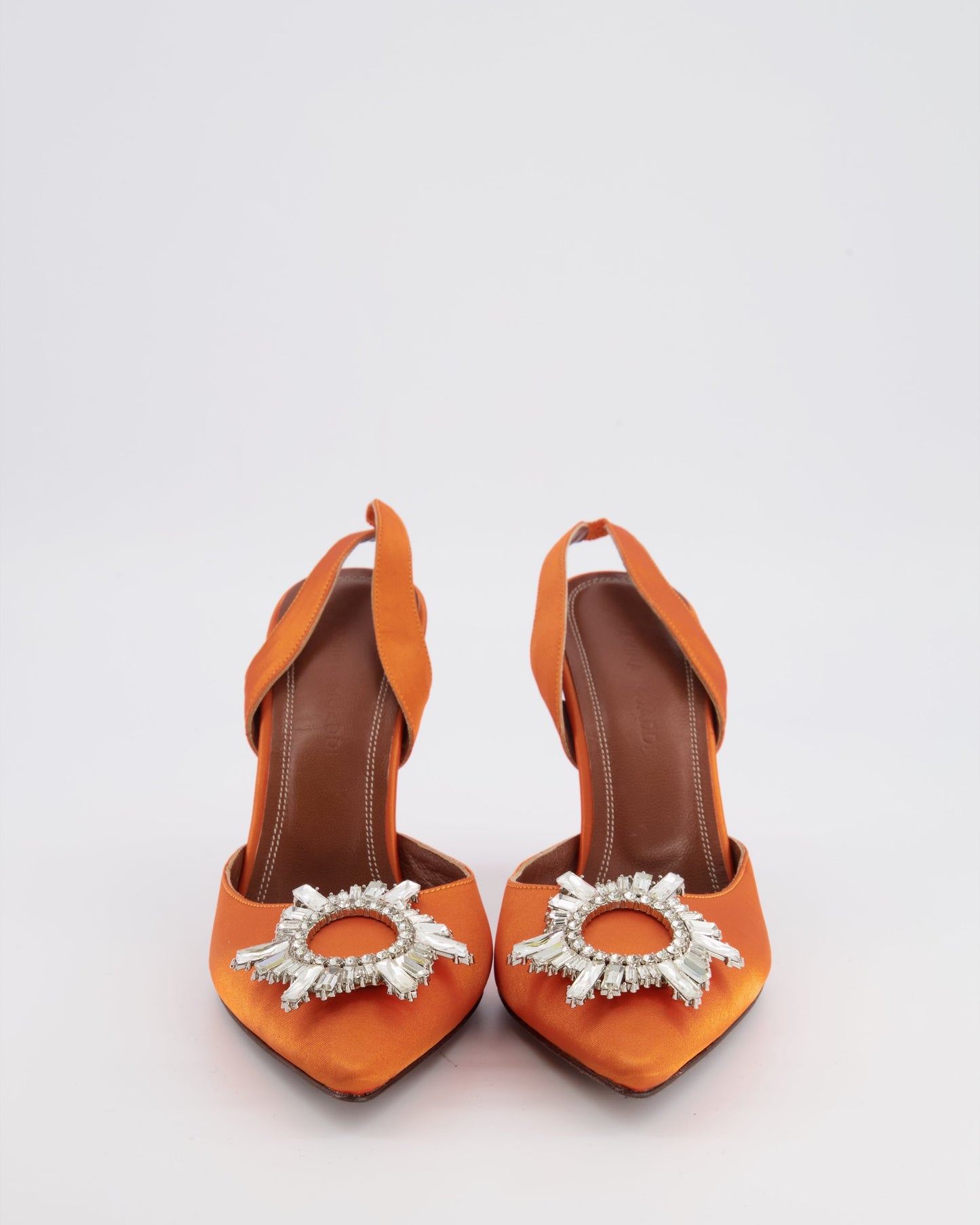 Amina Muaddi Orange Satin Begum 95 Slingback with Crystal Details Size EU 38 RRP £950