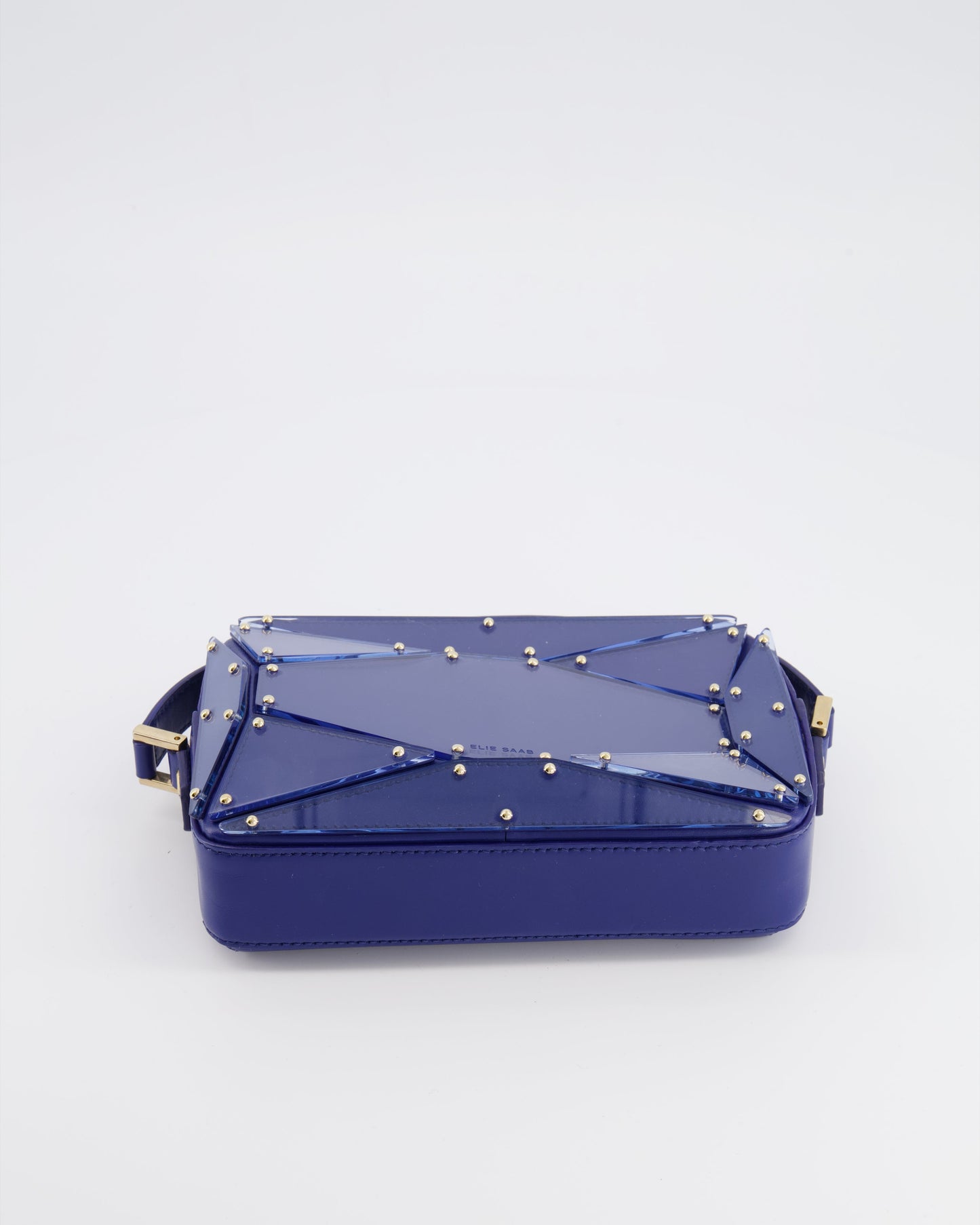 Elie Saab Blue Glass Effect Geometric Leather Top Handle Bag with Gold Hardware