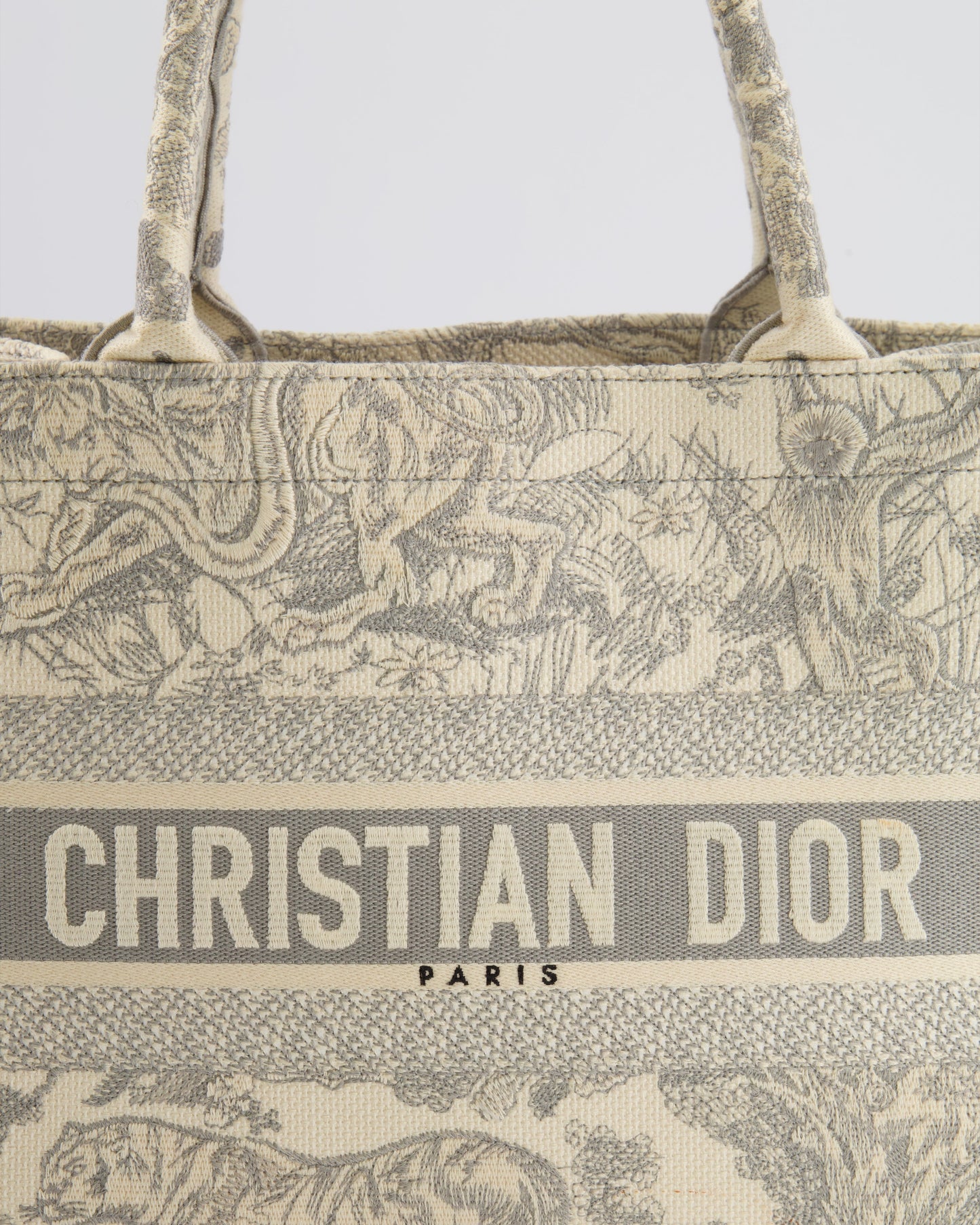 Christian Dior Ecru and Grey Medium Book Tote Bag with Toile De Jouy Embroidery RRP £2,500
