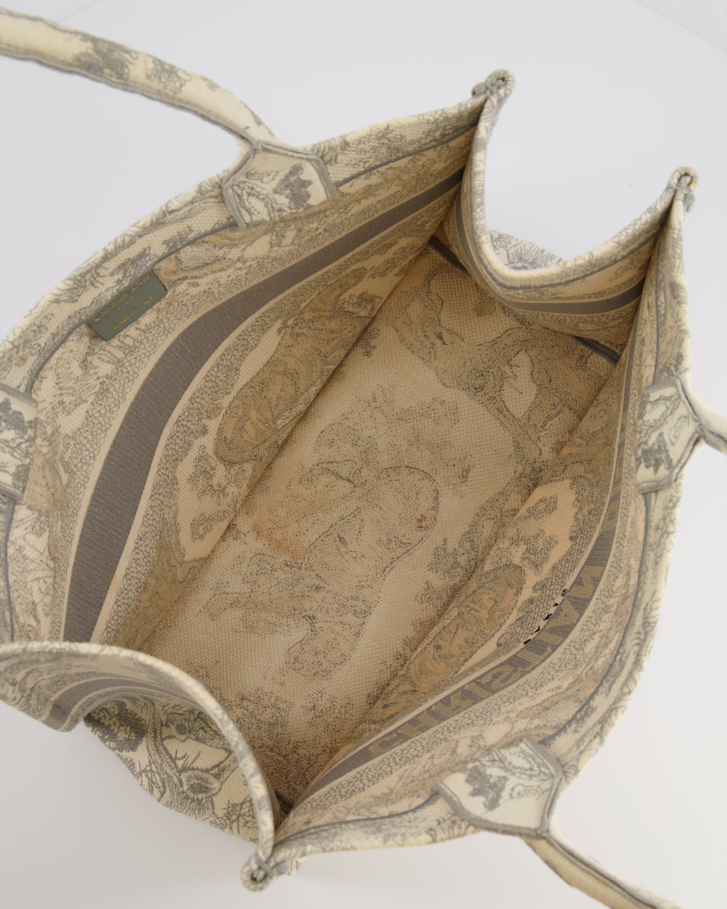 Christian Dior Ecru and Grey Medium Book Tote Bag with Toile De Jouy Embroidery RRP £2,500