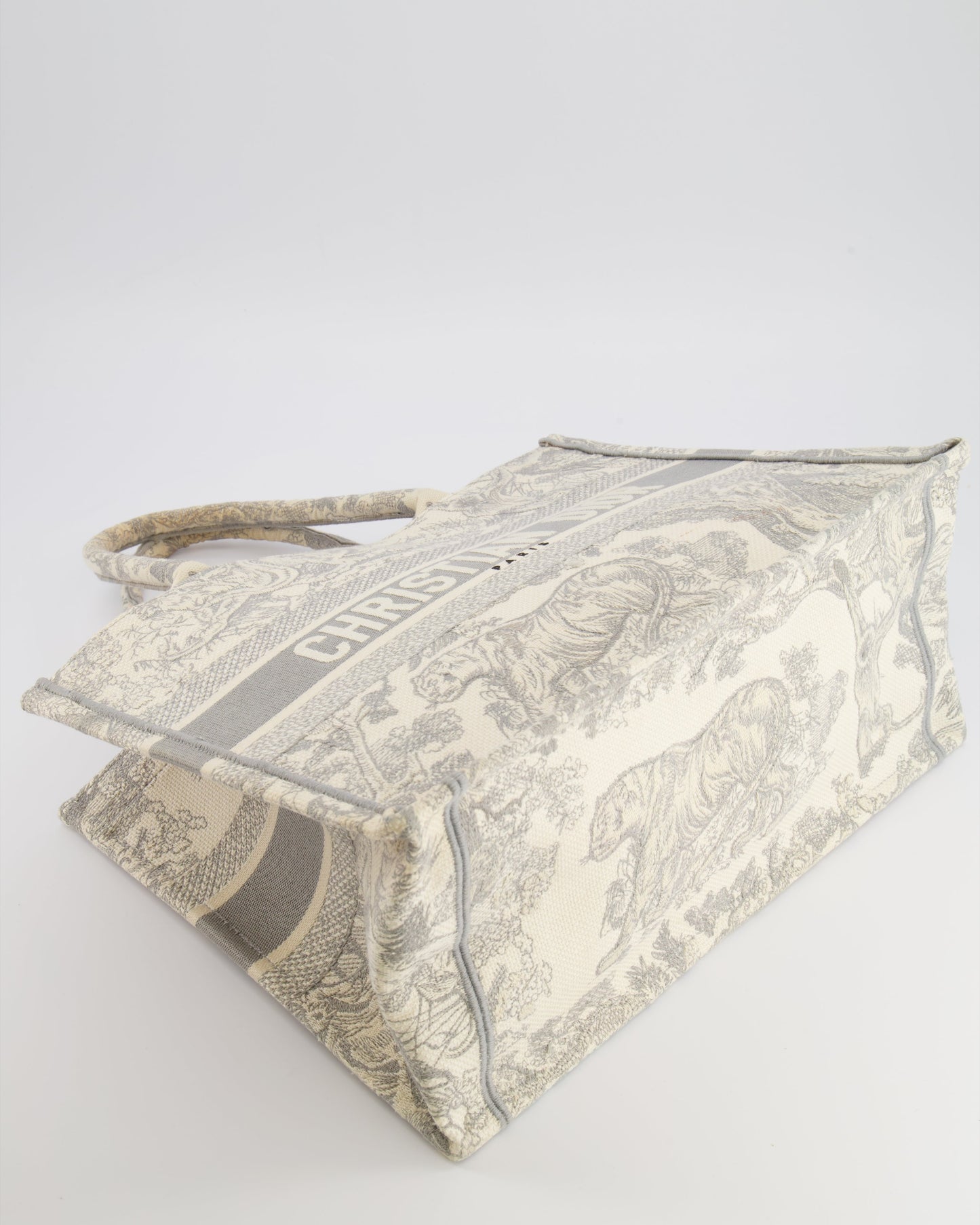 Christian Dior Ecru and Grey Medium Book Tote Bag with Toile De Jouy Embroidery RRP £2,500