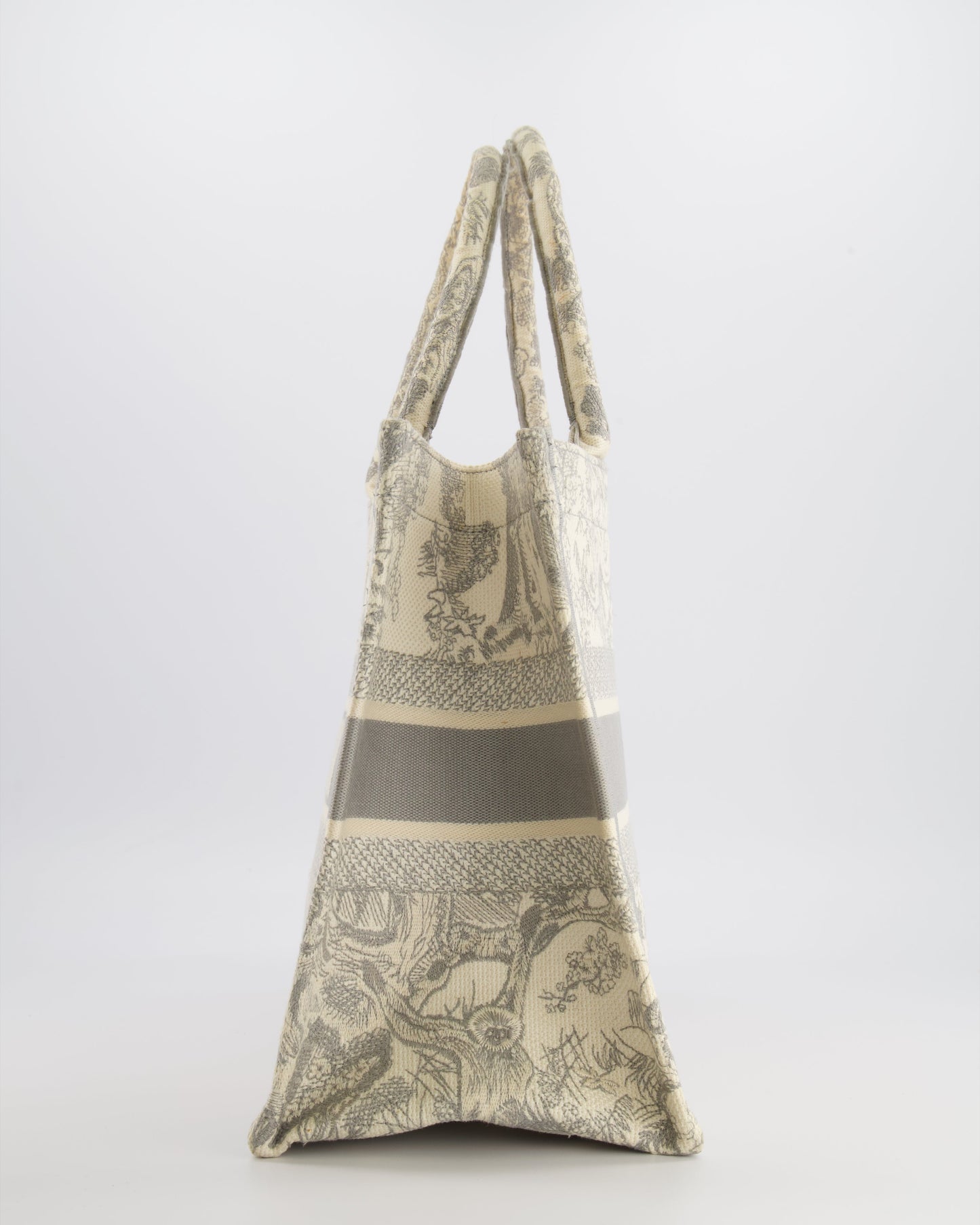 Christian Dior Ecru and Grey Medium Book Tote Bag with Toile De Jouy Embroidery RRP £2,500