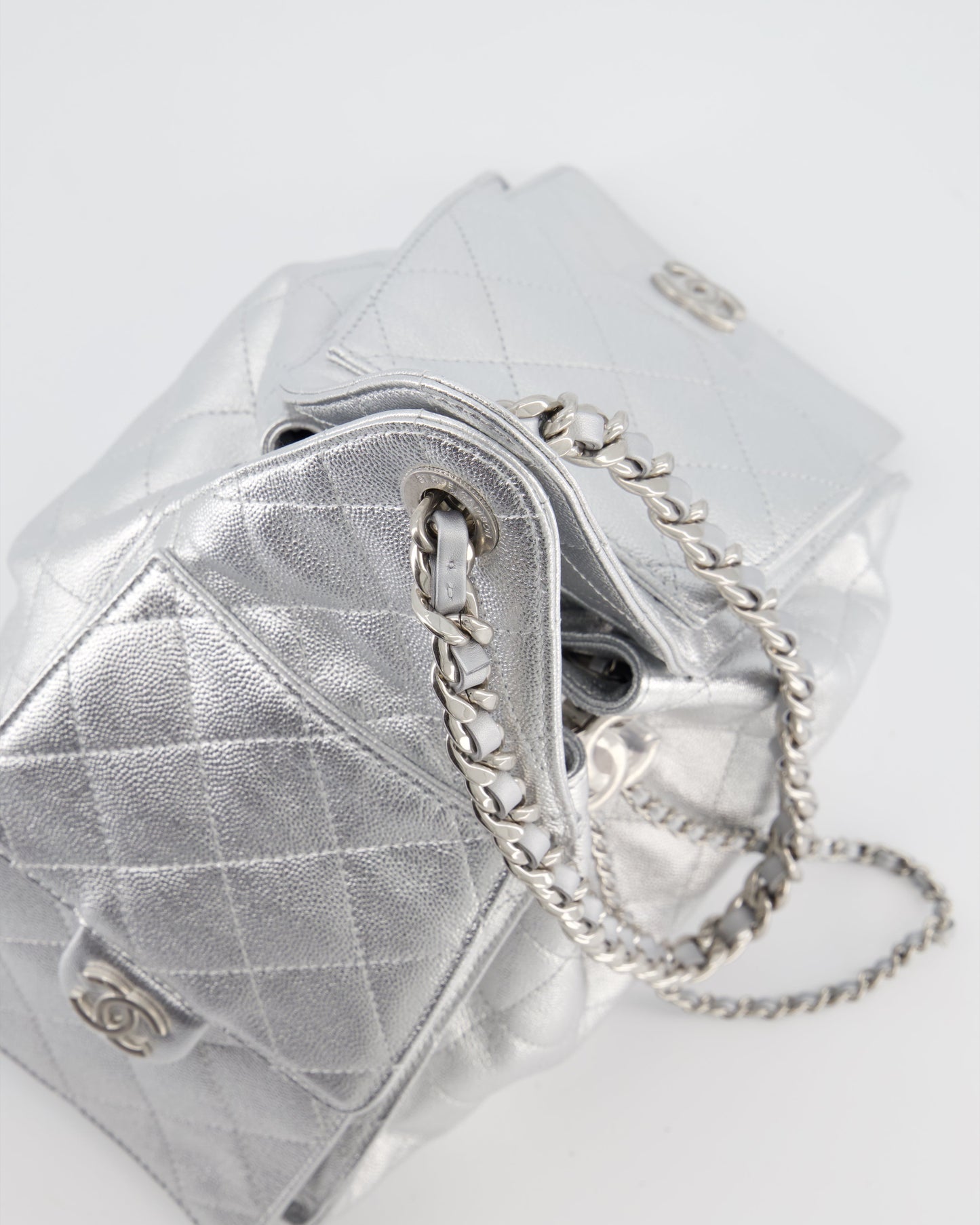 *RARE* Chanel Silver Caviar Leather Small 25 Handbag with Silver Hardware