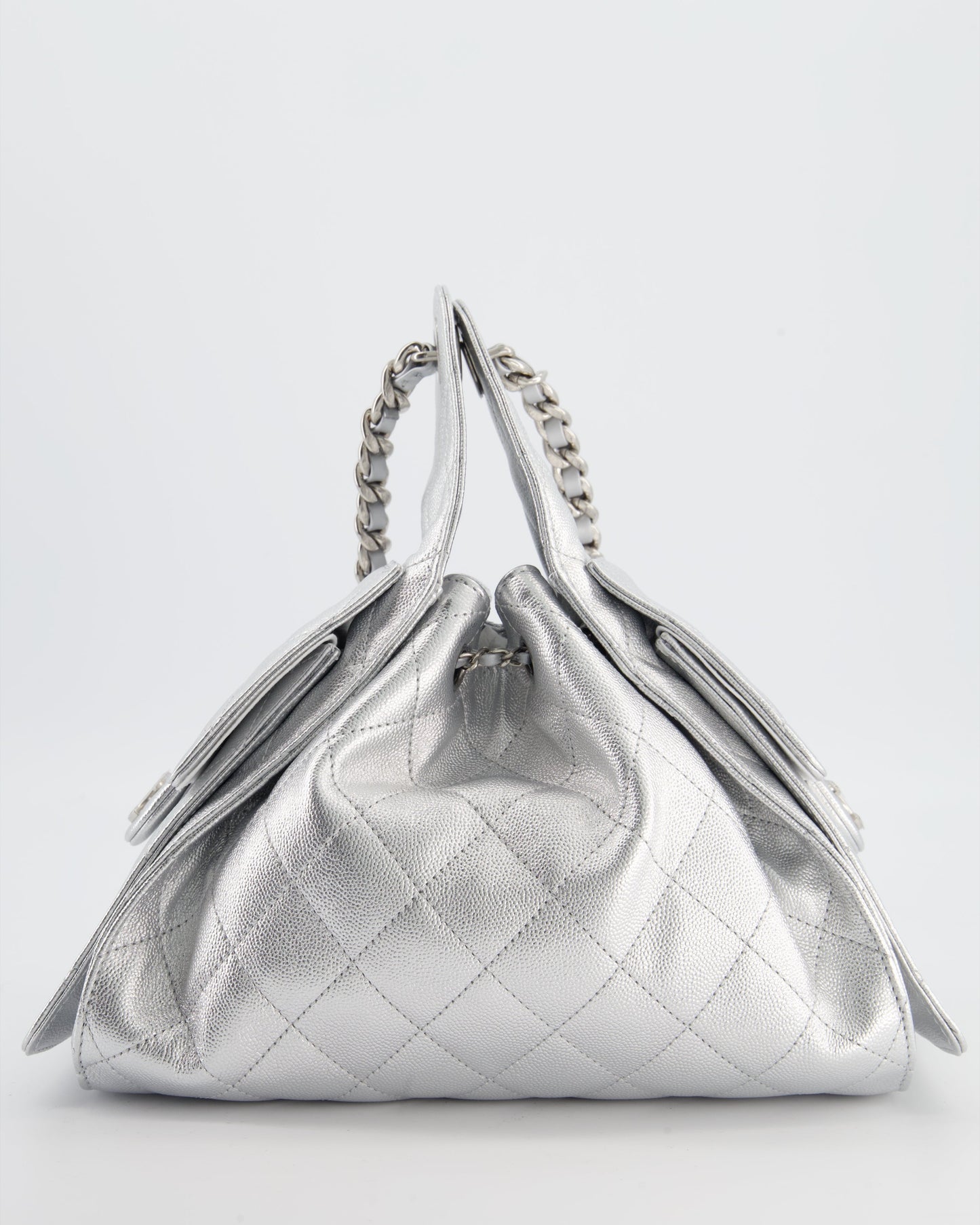 *RARE* Chanel Silver Caviar Leather Small 25 Handbag with Silver Hardware