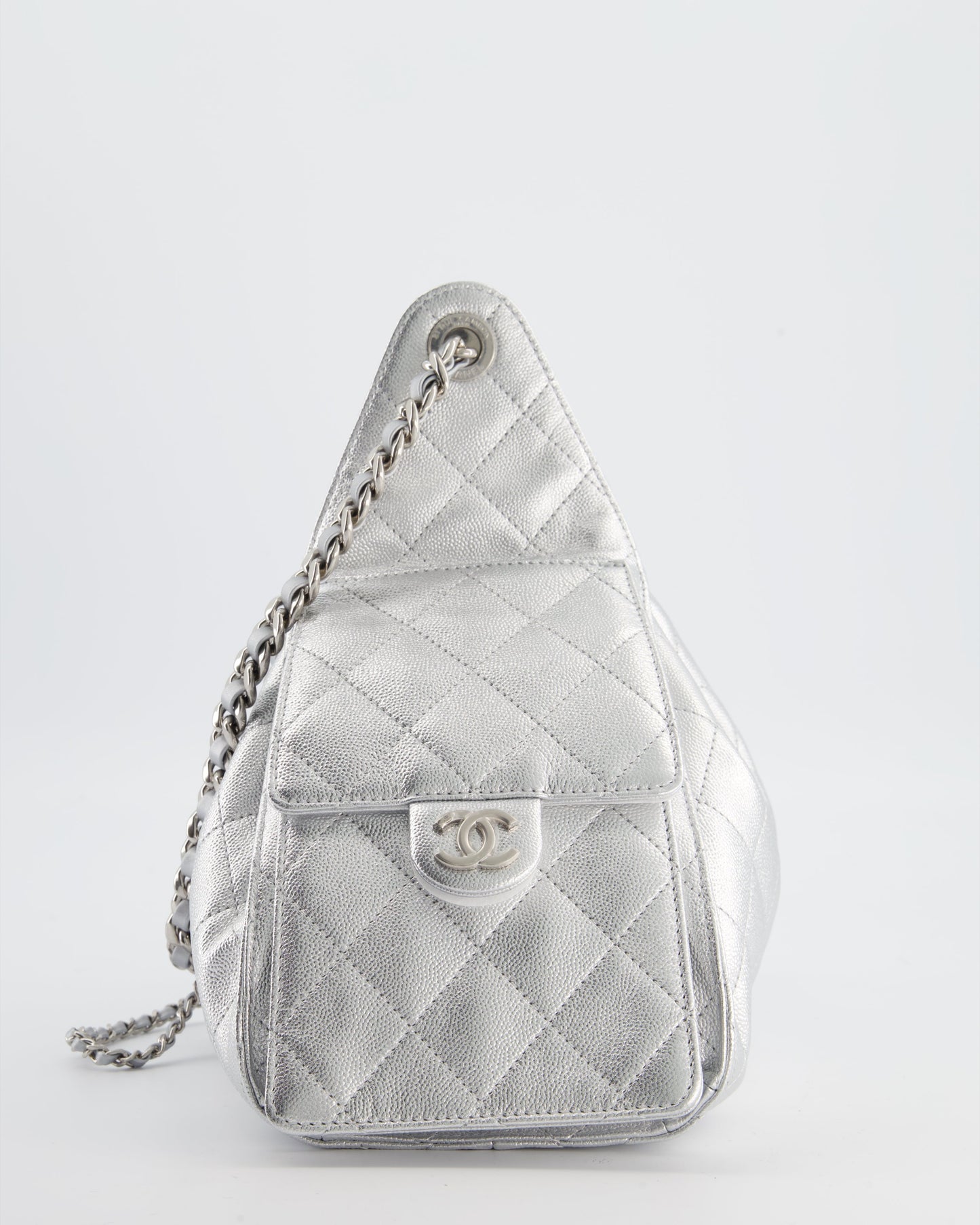 *RARE* Chanel Silver Caviar Leather Small 25 Handbag with Silver Hardware