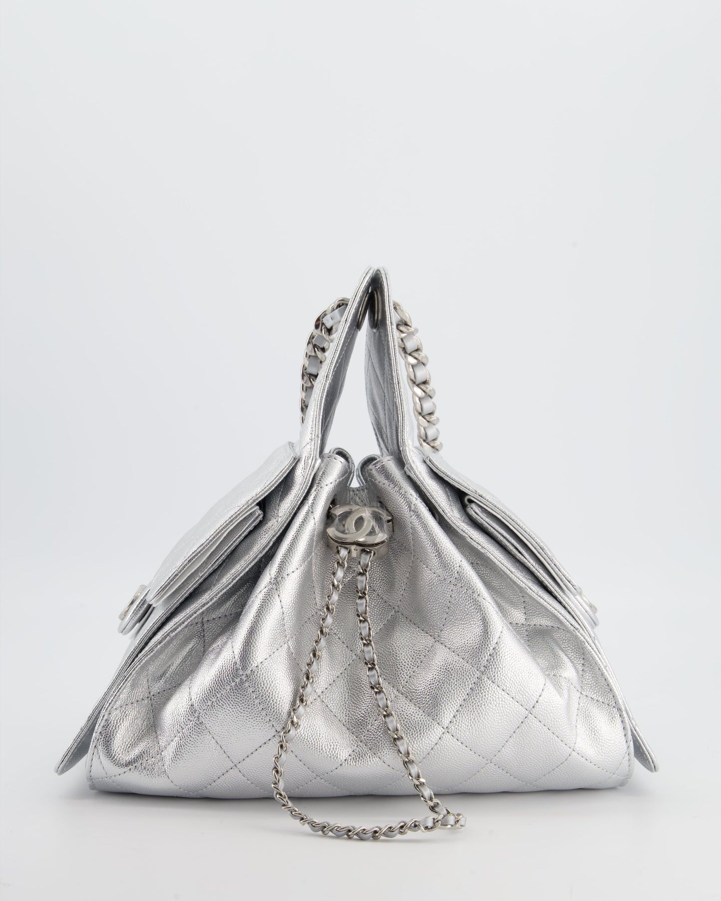*RARE* Chanel Silver Caviar Leather Small 25 Handbag with Silver Hardware