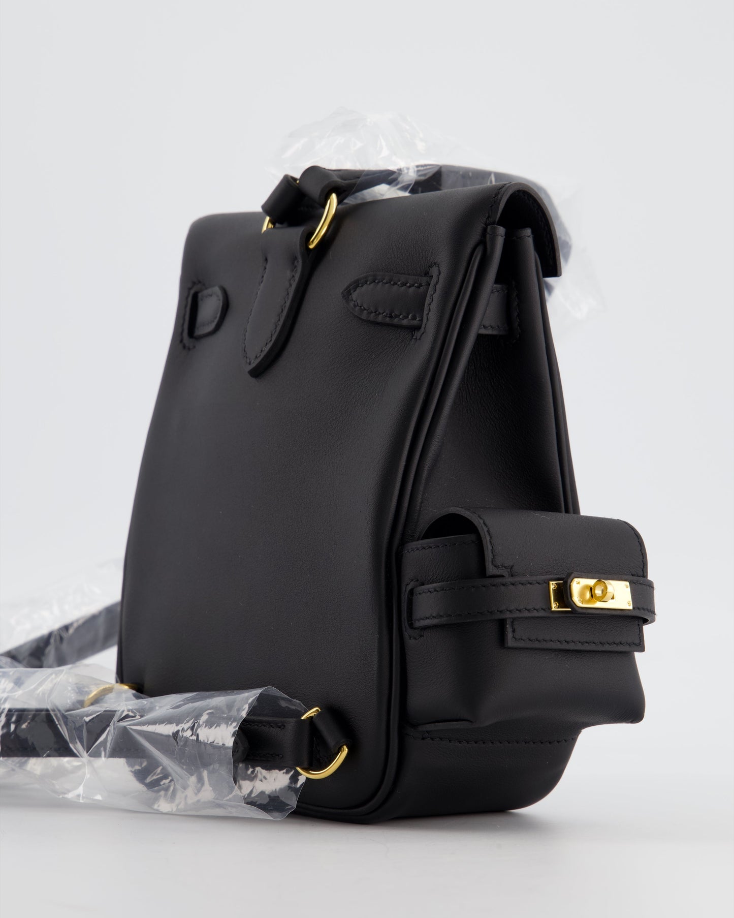 *RARE* Herm�s Kelly Jump Backpack Bag in Noir Swift Leather with Gold Hardware