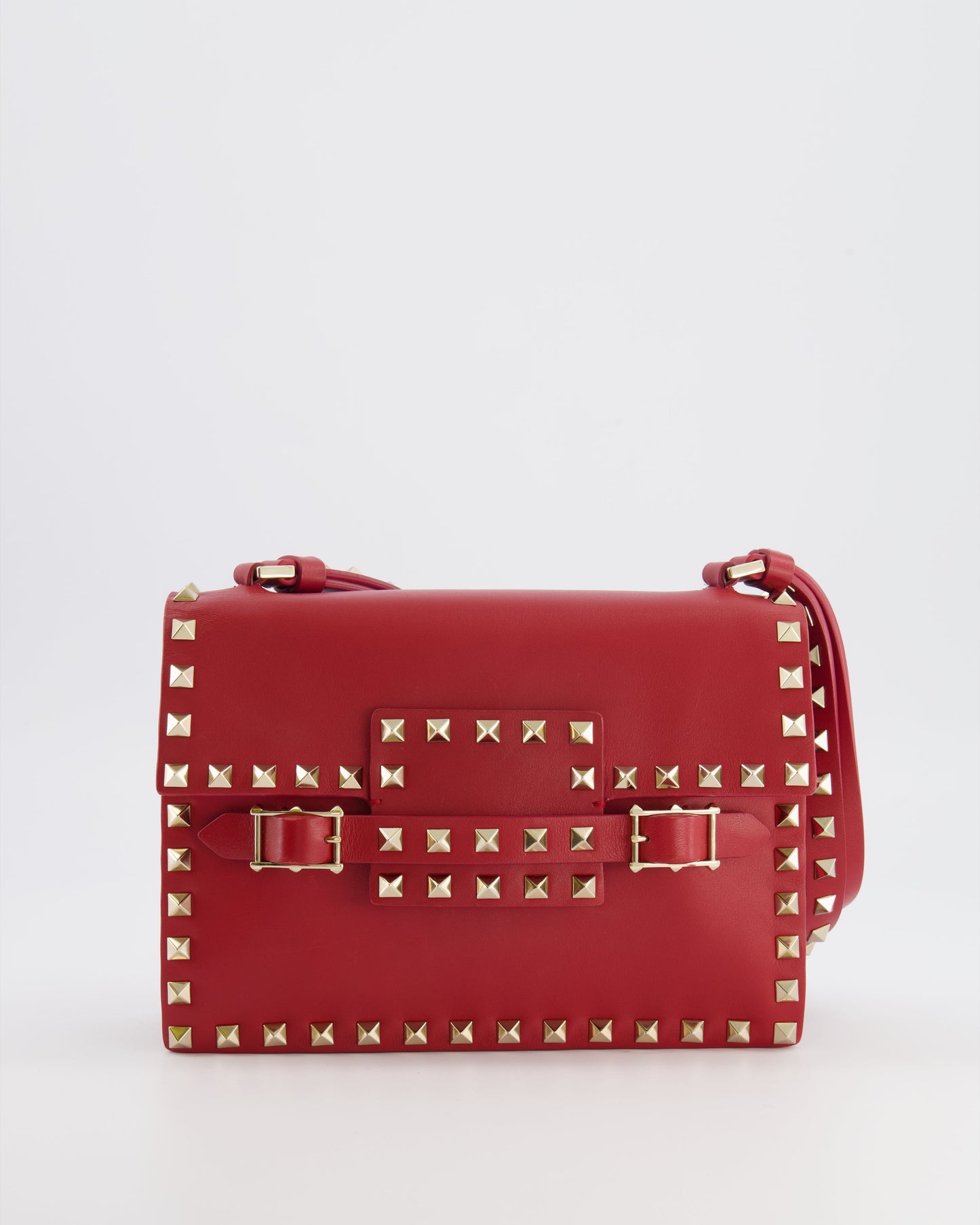 Valentino Red Leather Rockstud Buckled Bag with Gold Hardware RRP £1,390