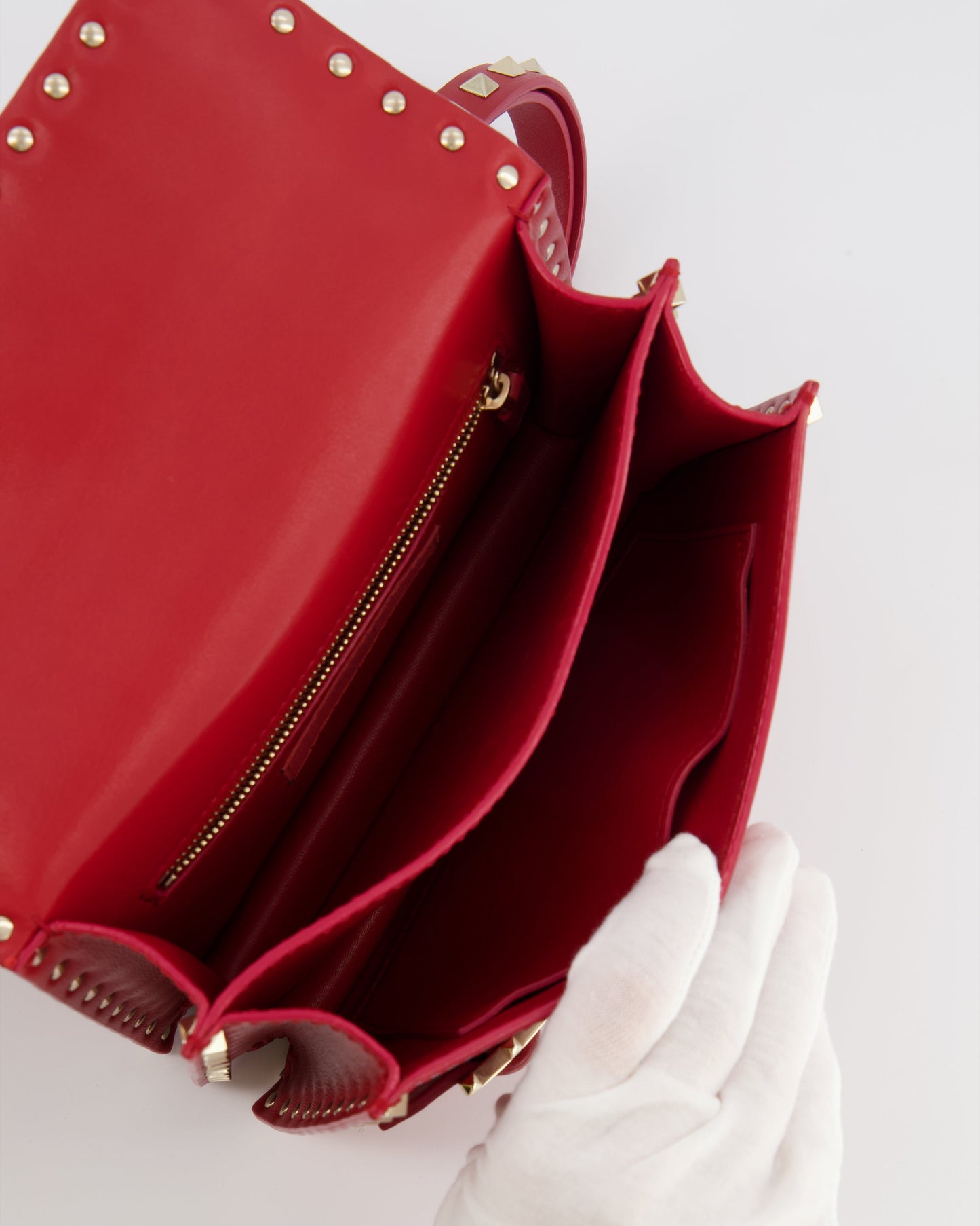 Valentino Red Leather Rockstud Buckled Bag with Gold Hardware RRP £1,390