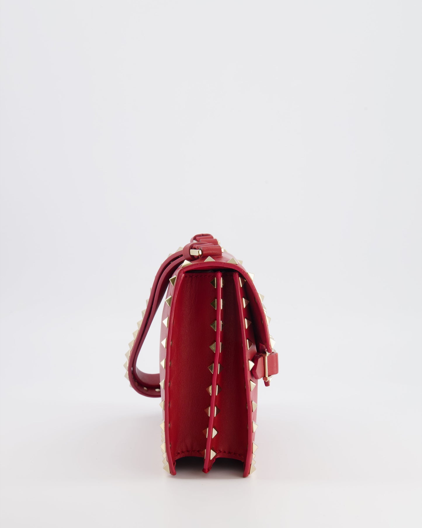 Valentino Red Leather Rockstud Buckled Bag with Gold Hardware RRP £1,390