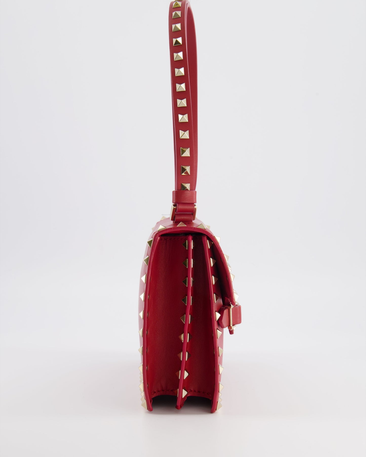 Valentino Red Leather Rockstud Buckled Bag with Gold Hardware RRP £1,390