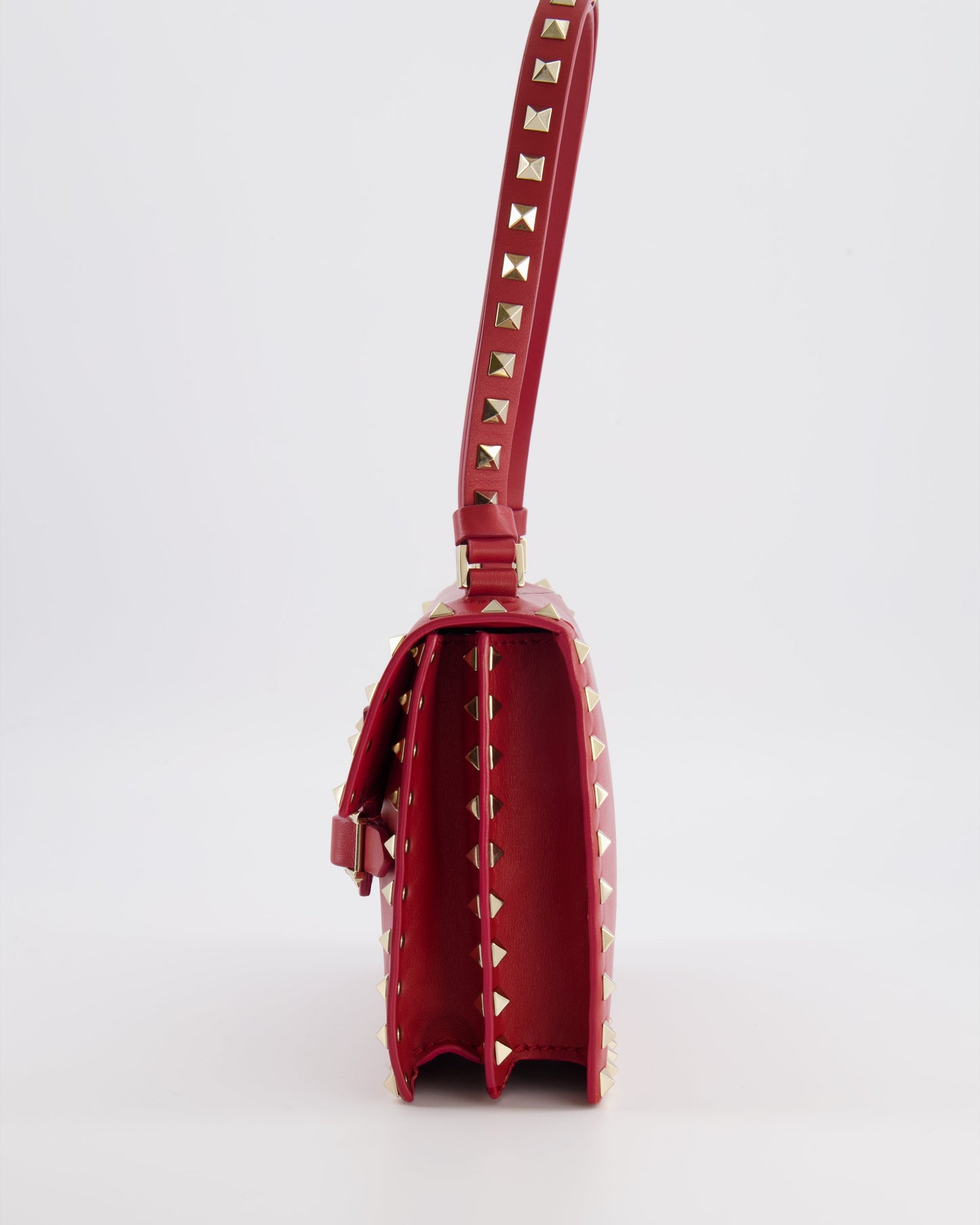 Valentino Red Leather Rockstud Buckled Bag with Gold Hardware RRP £1,390