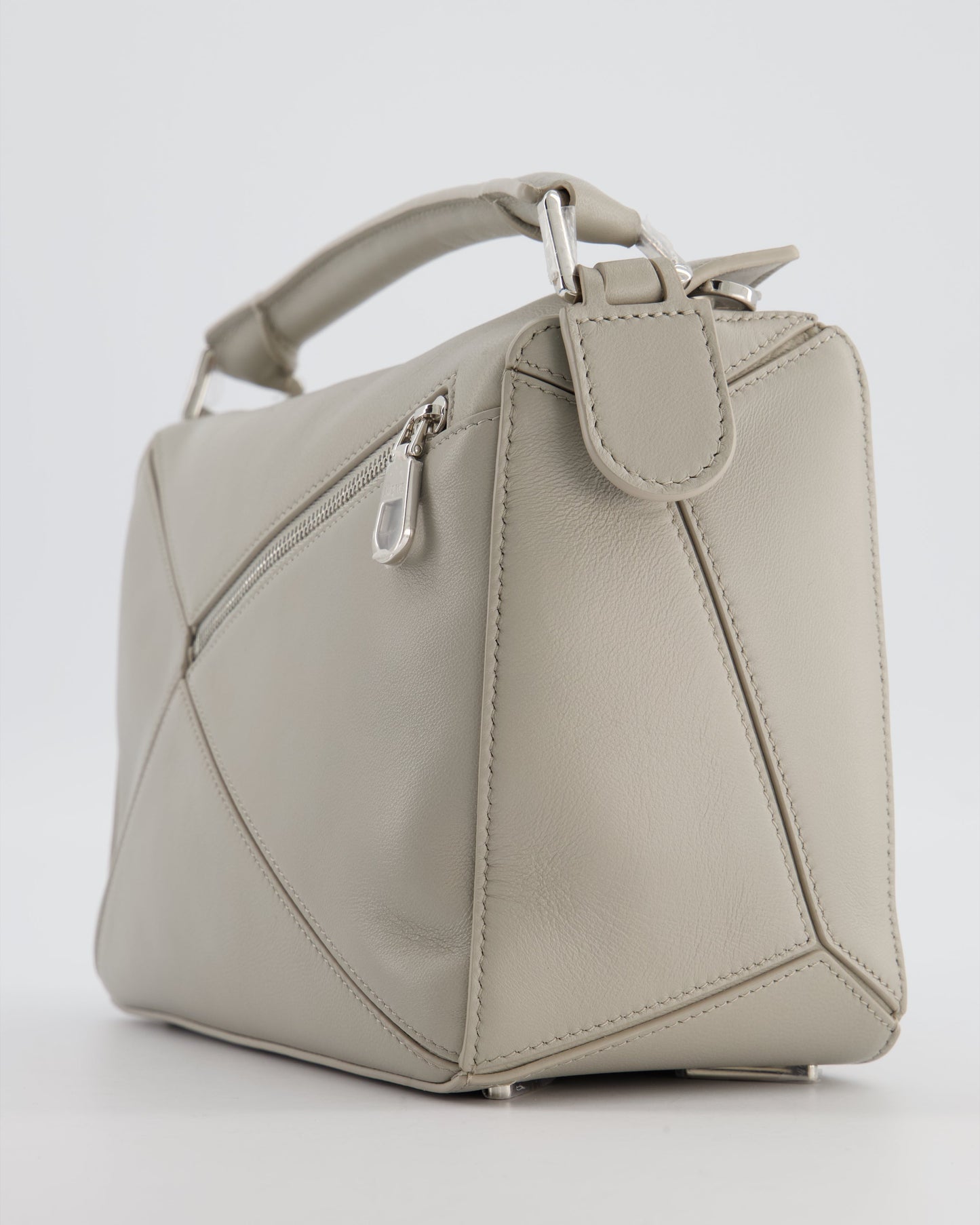 *NEW MODEL* Loewe Grey Small Featherlight Puzzle Bag in Nappa Lambskin Leather with Silver Hardware & Charm RRP £3,250