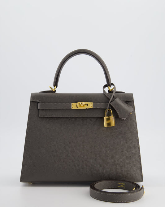 *HOT* Herm�s Kelly 25 Sellier Bag in Gris Meyer Epsom Leather with Gold Hardware