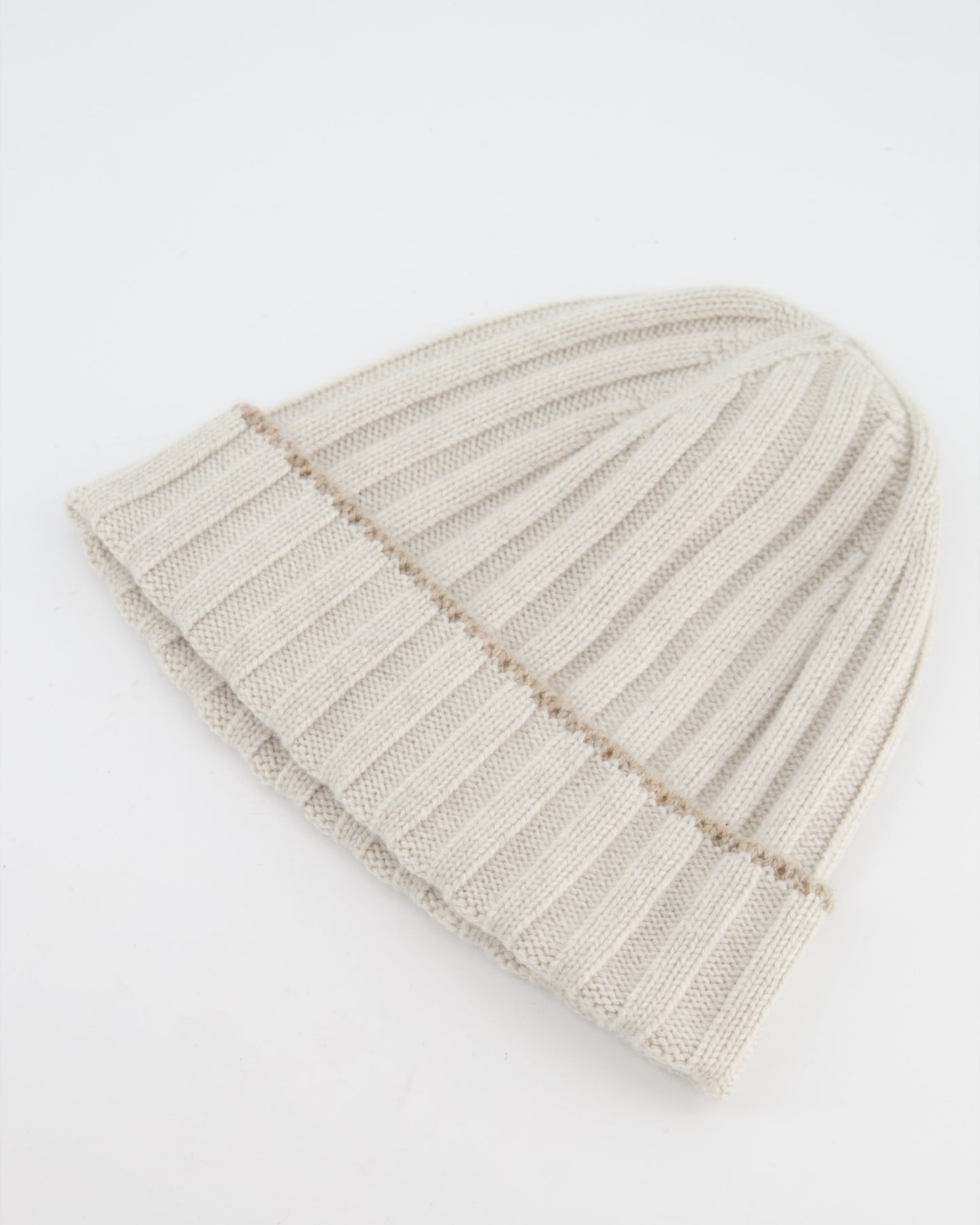 Brunello Cucinelli Taupe Ribbed Cashmere Beanie Hat Size M