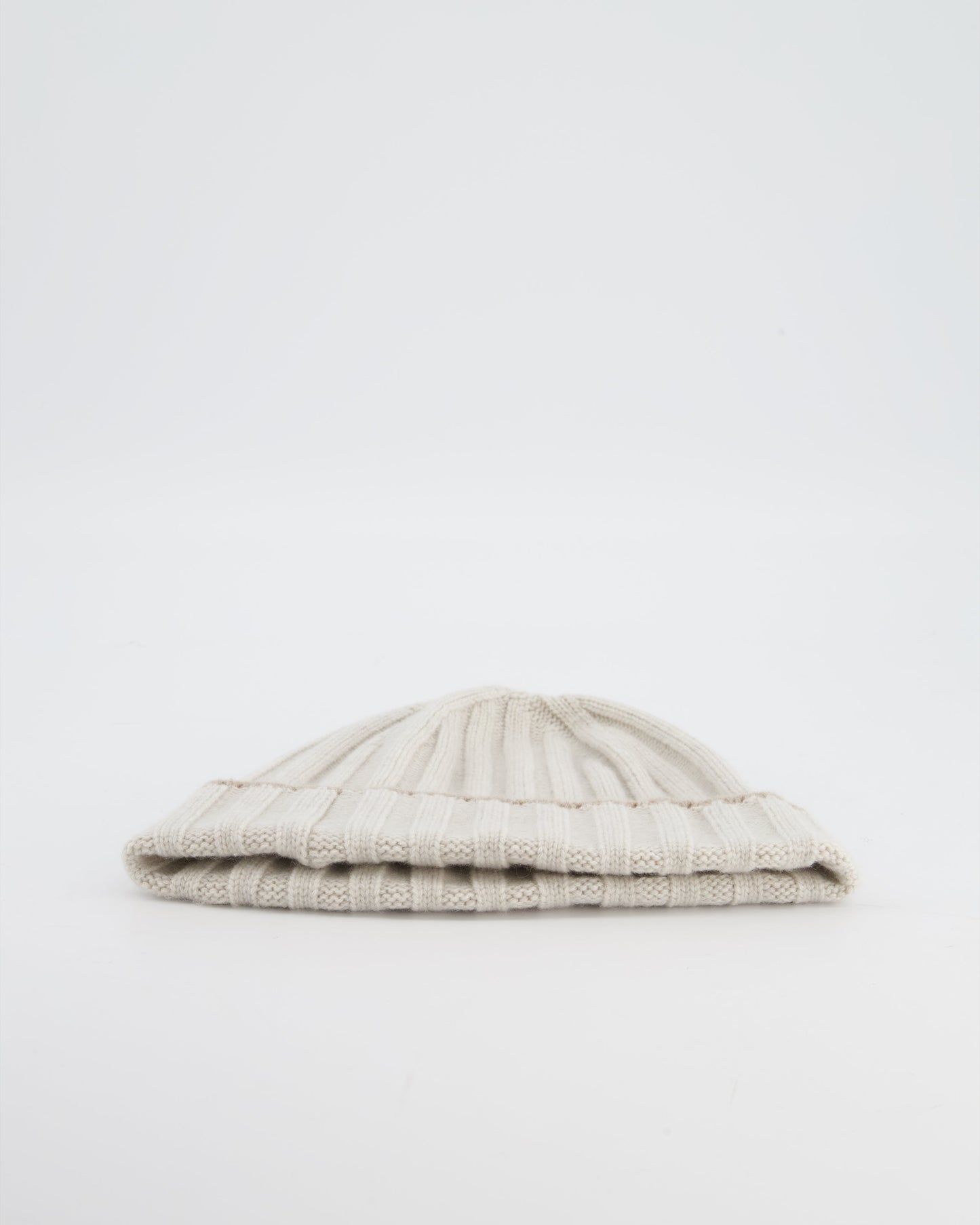 Brunello Cucinelli Taupe Ribbed Cashmere Beanie Hat Size M
