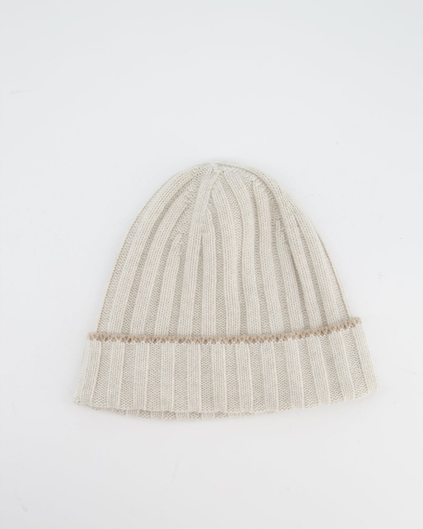Brunello Cucinelli Taupe Ribbed Cashmere Beanie Hat Size M