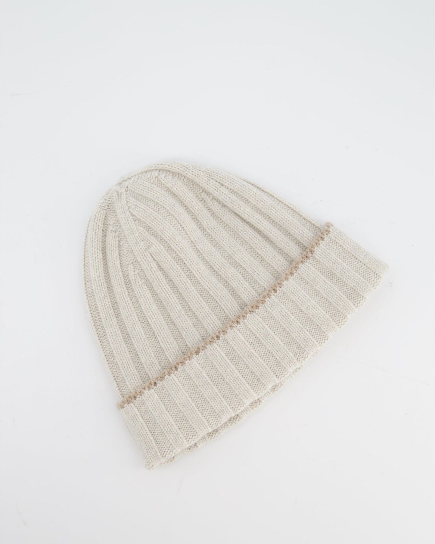 Brunello Cucinelli Taupe Ribbed Cashmere Beanie Hat Size M