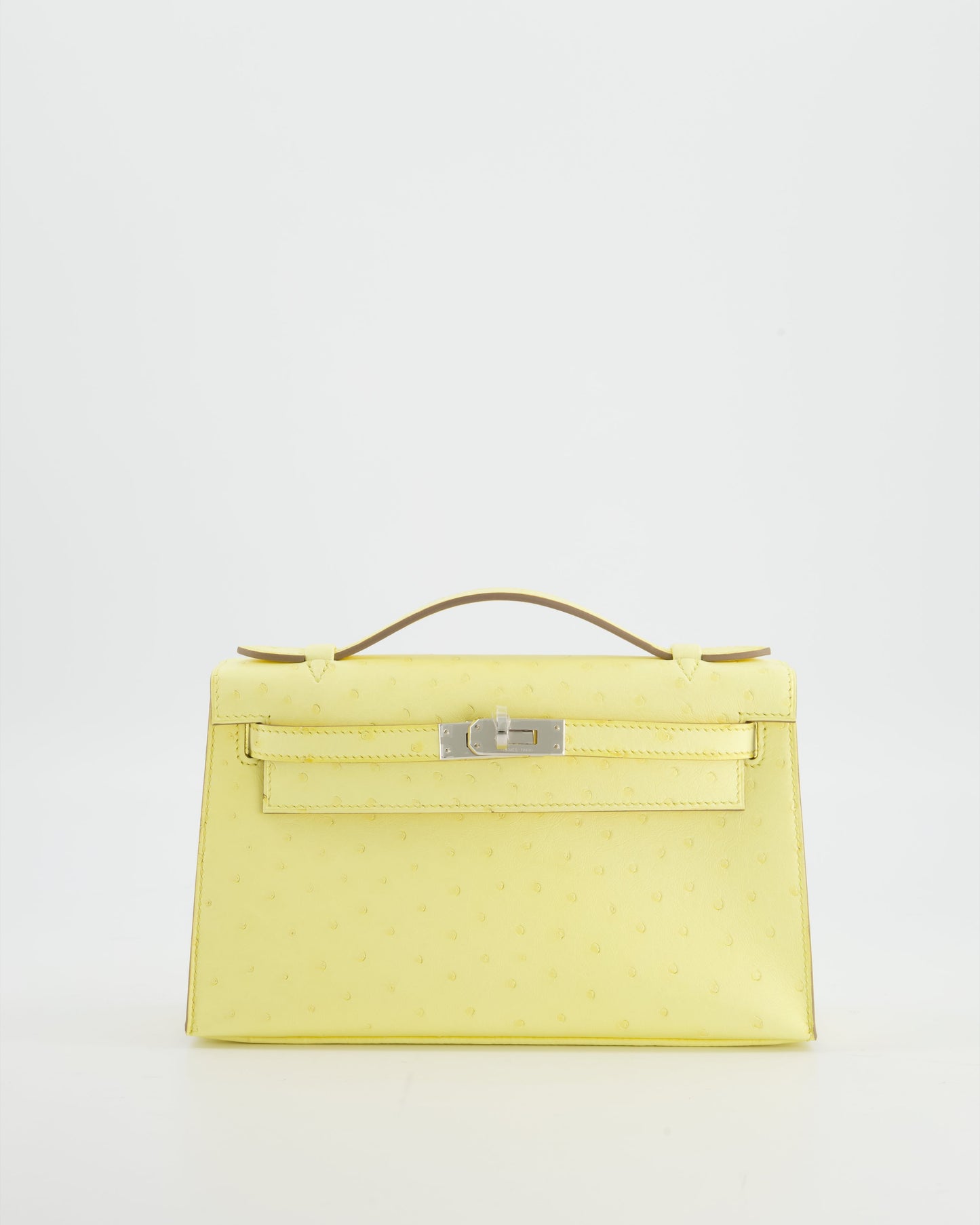 Herm�s Kelly Pochette Bag in Limoncello Ostrich Leather with Palladium Hardware