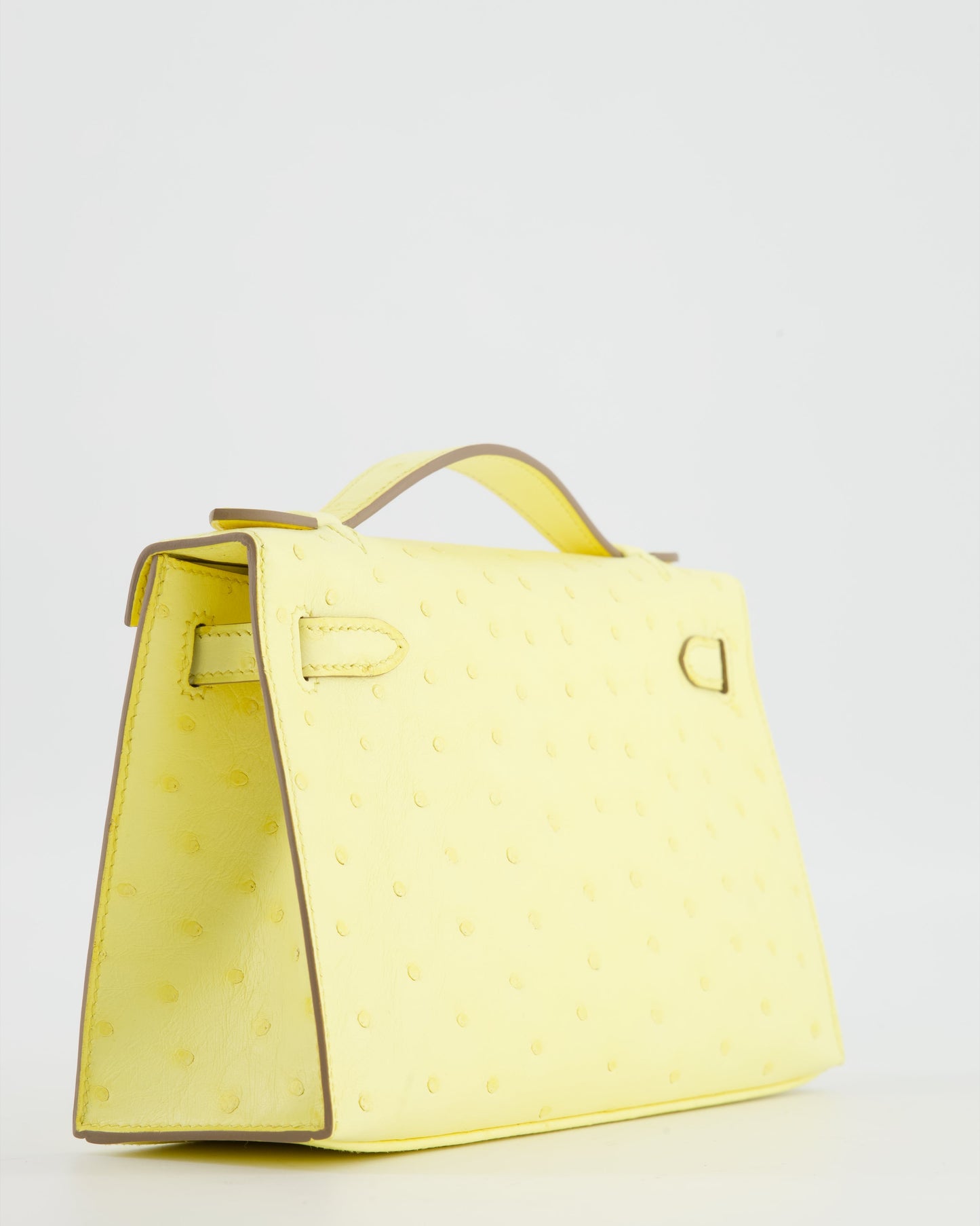 Herm�s Kelly Pochette Bag in Limoncello Ostrich Leather with Palladium Hardware