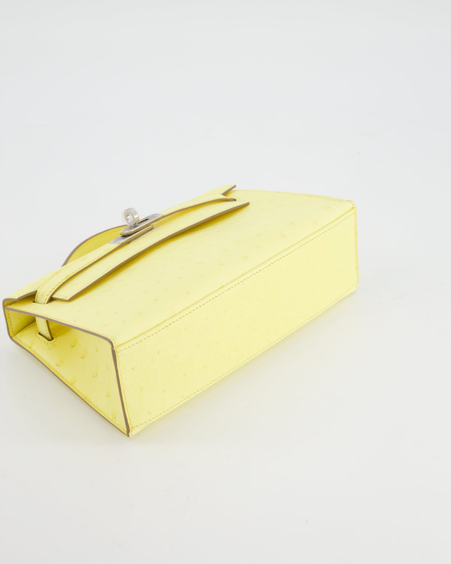 Herm�s Kelly Pochette Bag in Limoncello Ostrich Leather with Palladium Hardware