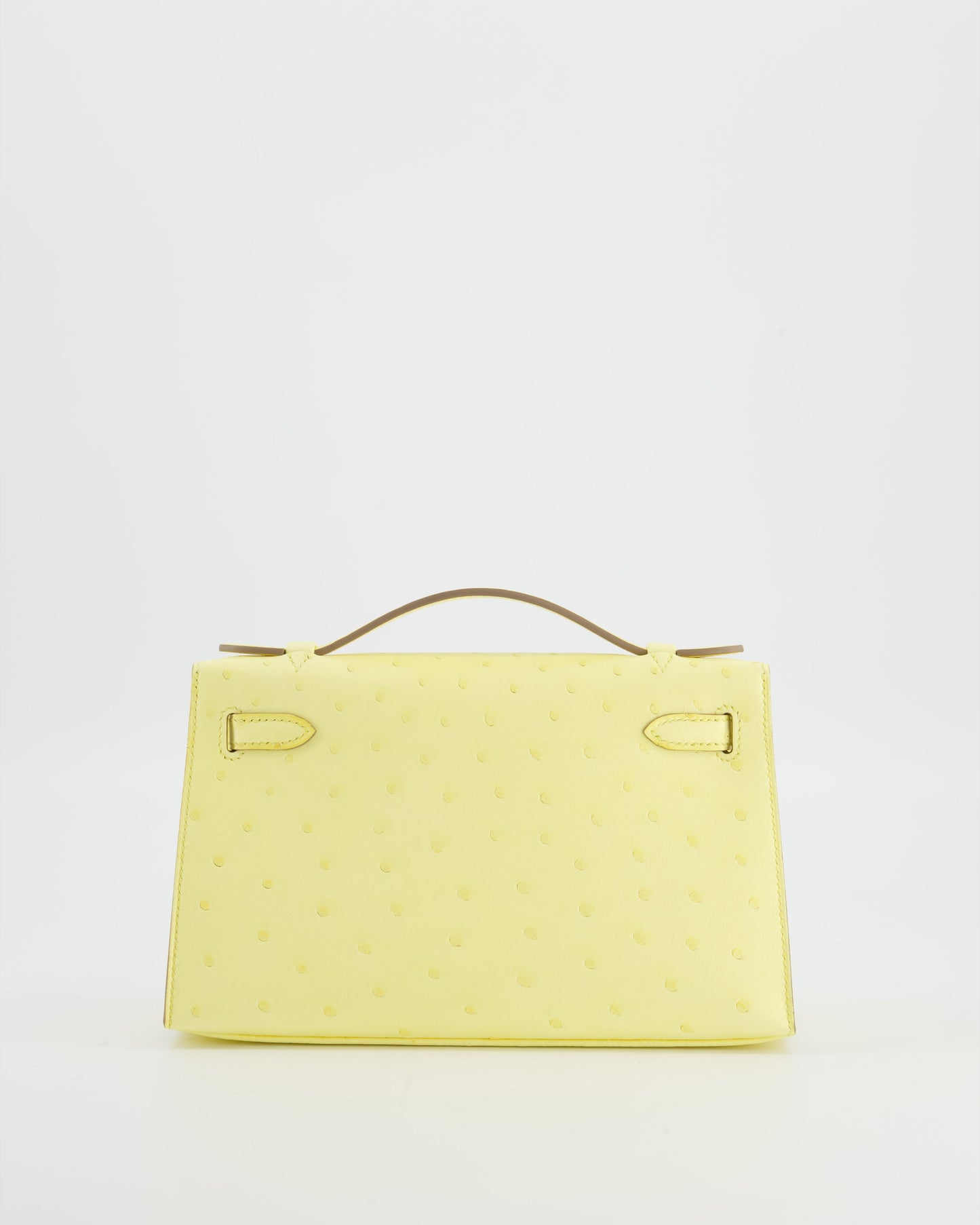 Herm�s Kelly Pochette Bag in Limoncello Ostrich Leather with Palladium Hardware