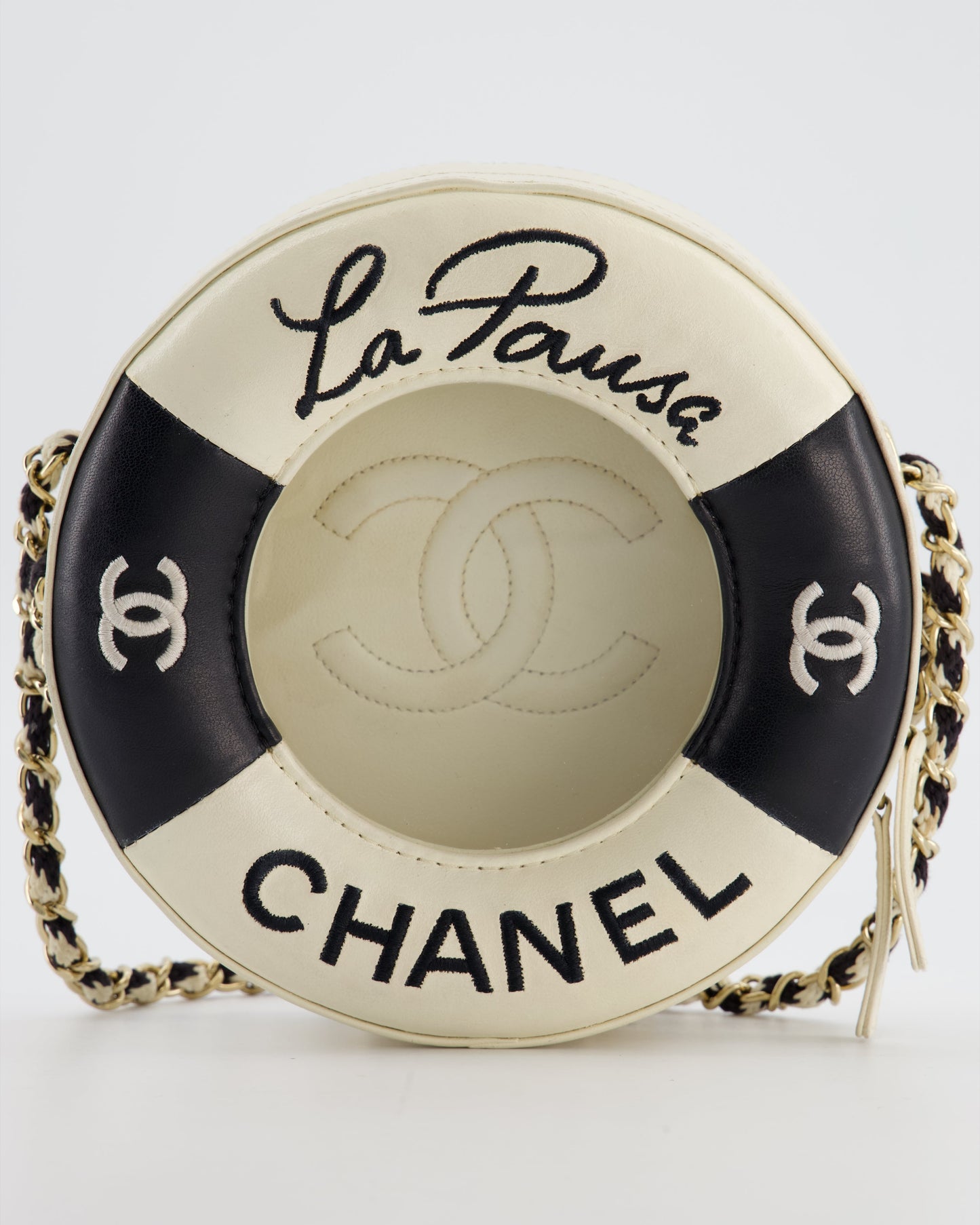 *RARE & FIRE PRICE* Chanel La Pausa Coco Lifesaver Bag in Black and White with Champagne Gold Hardware