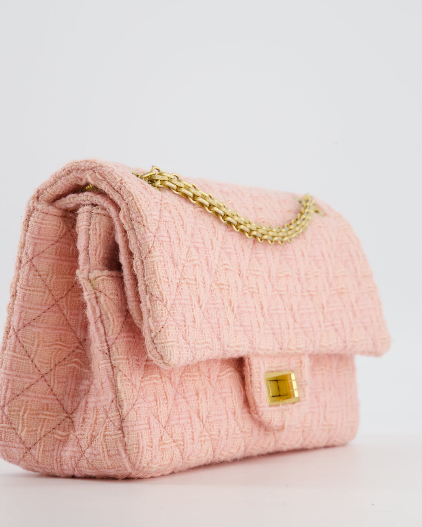 Chanel Pink Tweed Small Reissue 2.55 Double Flap Bag in with Ruthenium Hardware