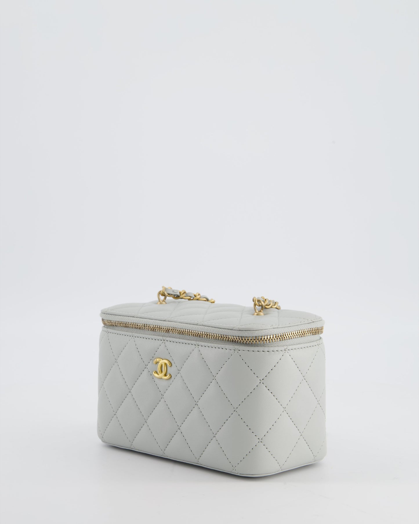 *HOT* Chanel Pastel Blue Coco Crush Vanity Bag in Lambskin Leather with Antique Gold Hardware
