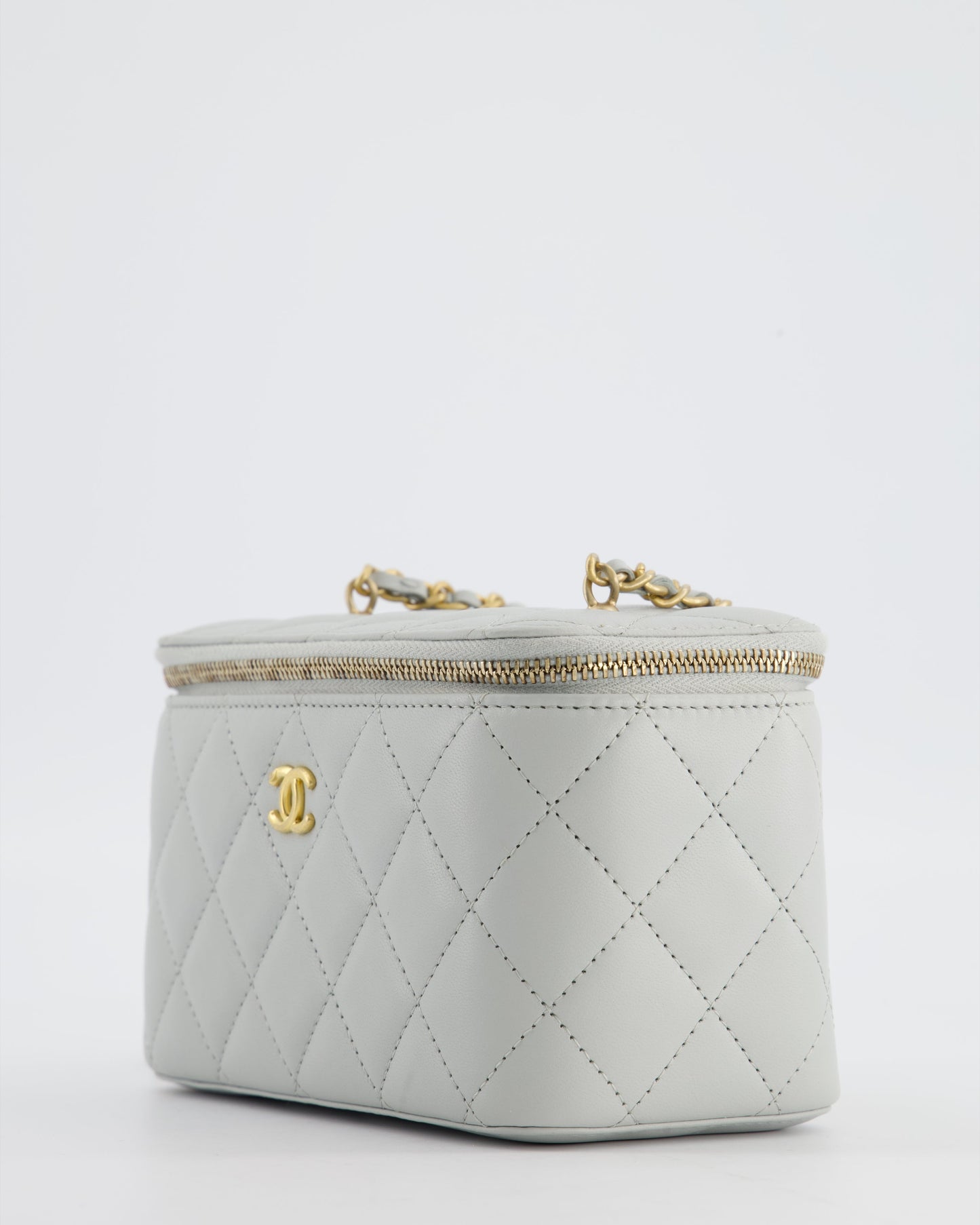 *HOT* Chanel Pastel Blue Coco Crush Vanity Bag in Lambskin Leather with Antique Gold Hardware