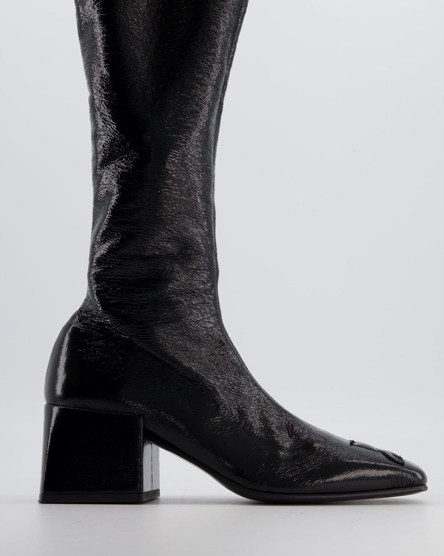 Courr�ges Black Patent Knee High Logo Boots Size EU 39