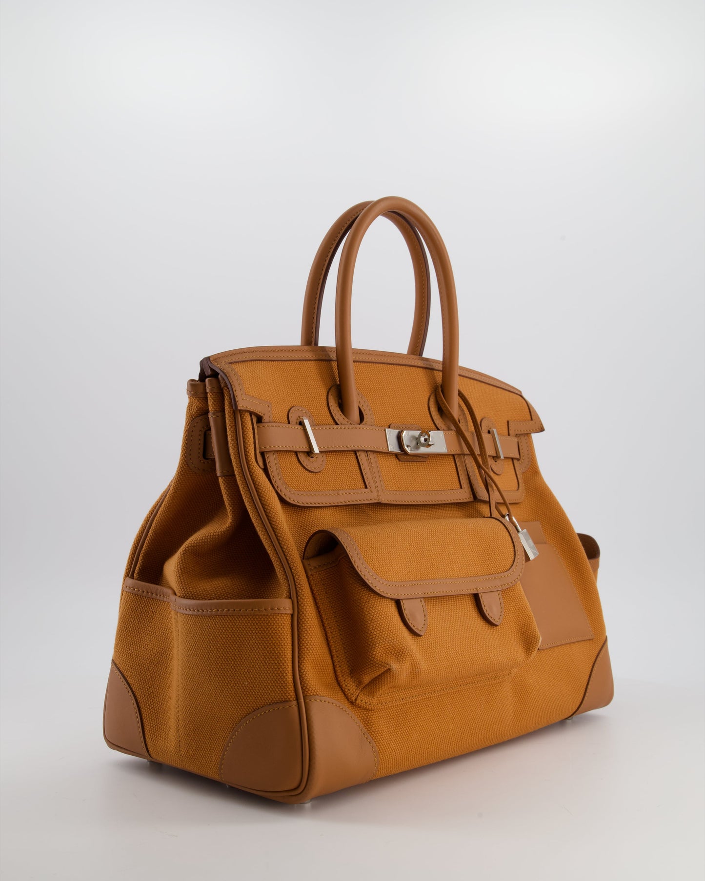 Herm�s Birkin Cargo 35 Bag in Marron d'Inde Canvas and Swift Leather with Palladium Hardware