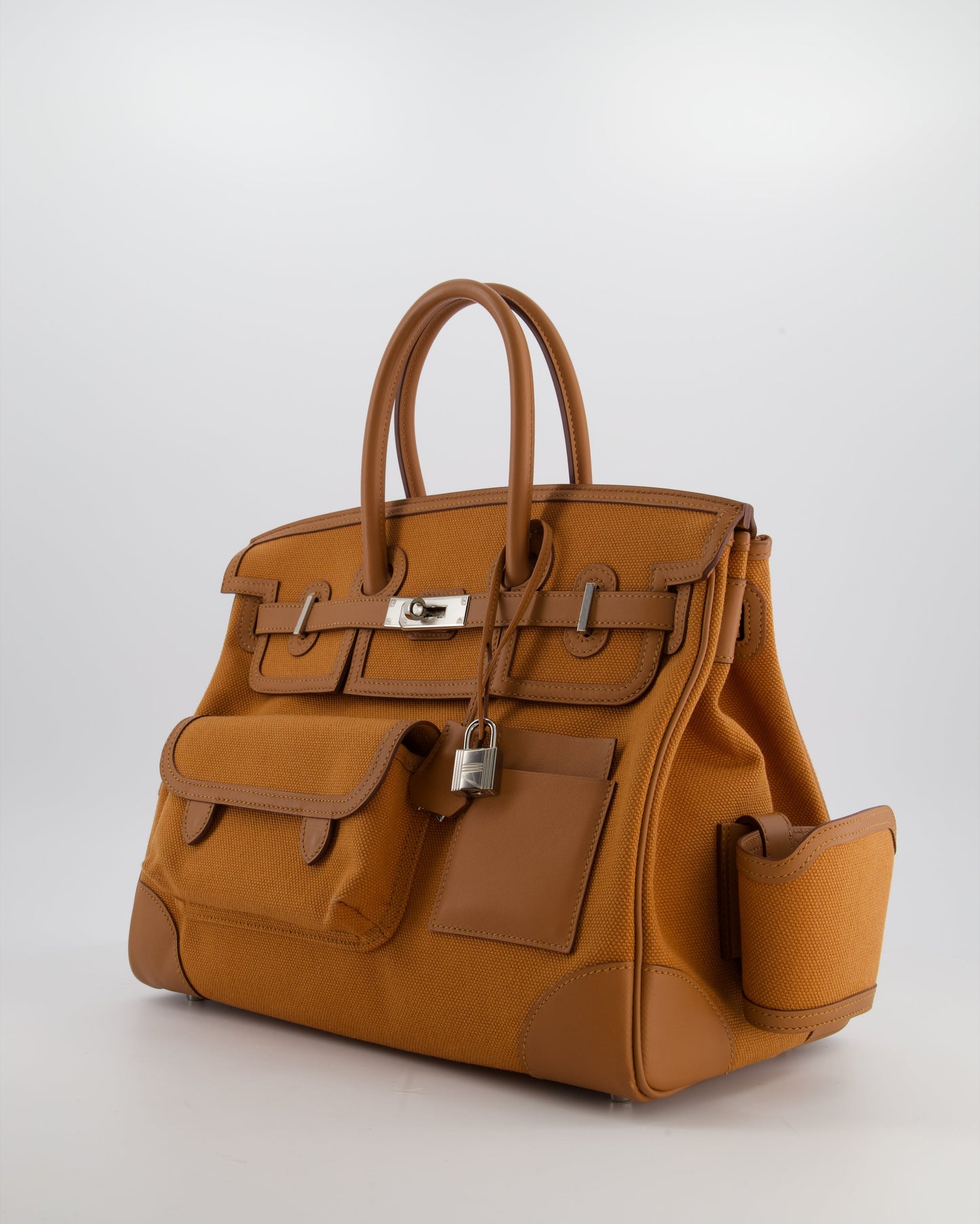 Herm�s Birkin Cargo 35 Bag in Marron d'Inde Canvas and Swift Leather with Palladium Hardware