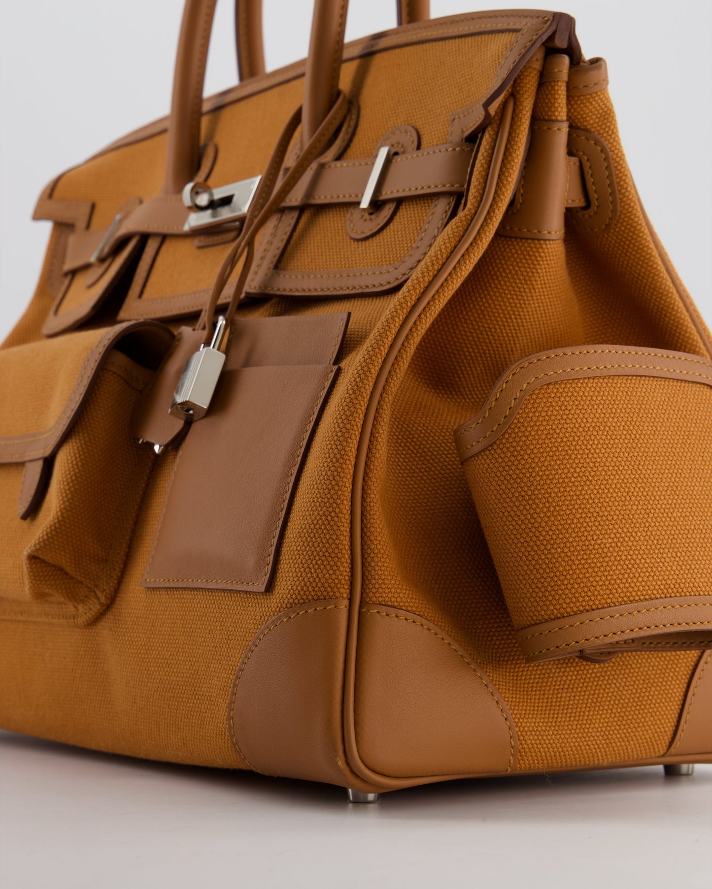 Herm�s Birkin Cargo 35 Bag in Marron d'Inde Canvas and Swift Leather with Palladium Hardware