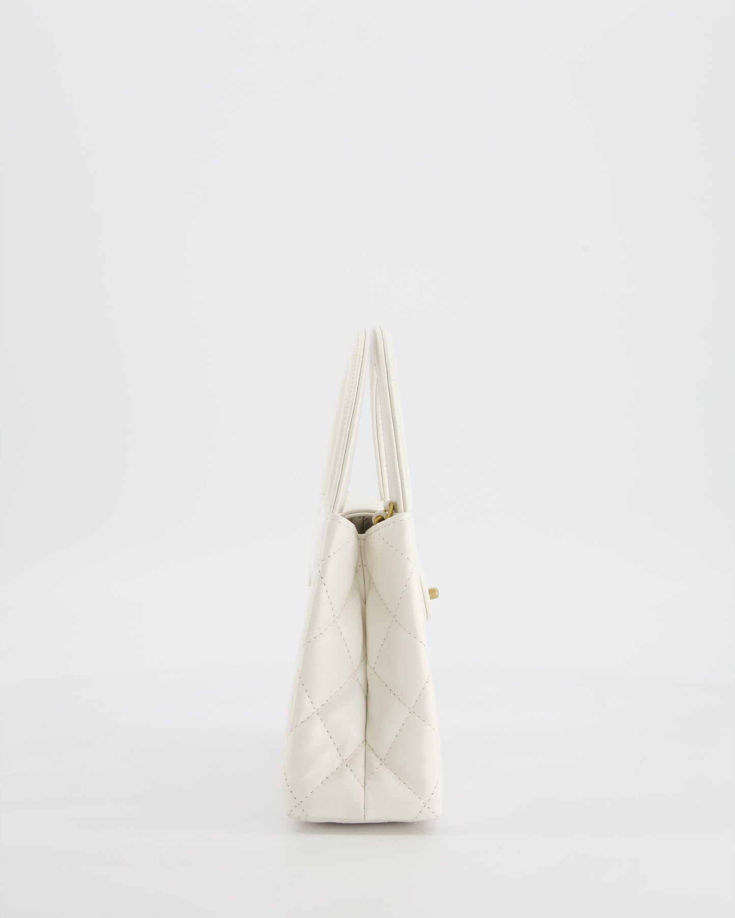 Chanel White Small Mini Kelly Shopping Bag in Shiny Calfskin Leather with Antique Gold Hardware