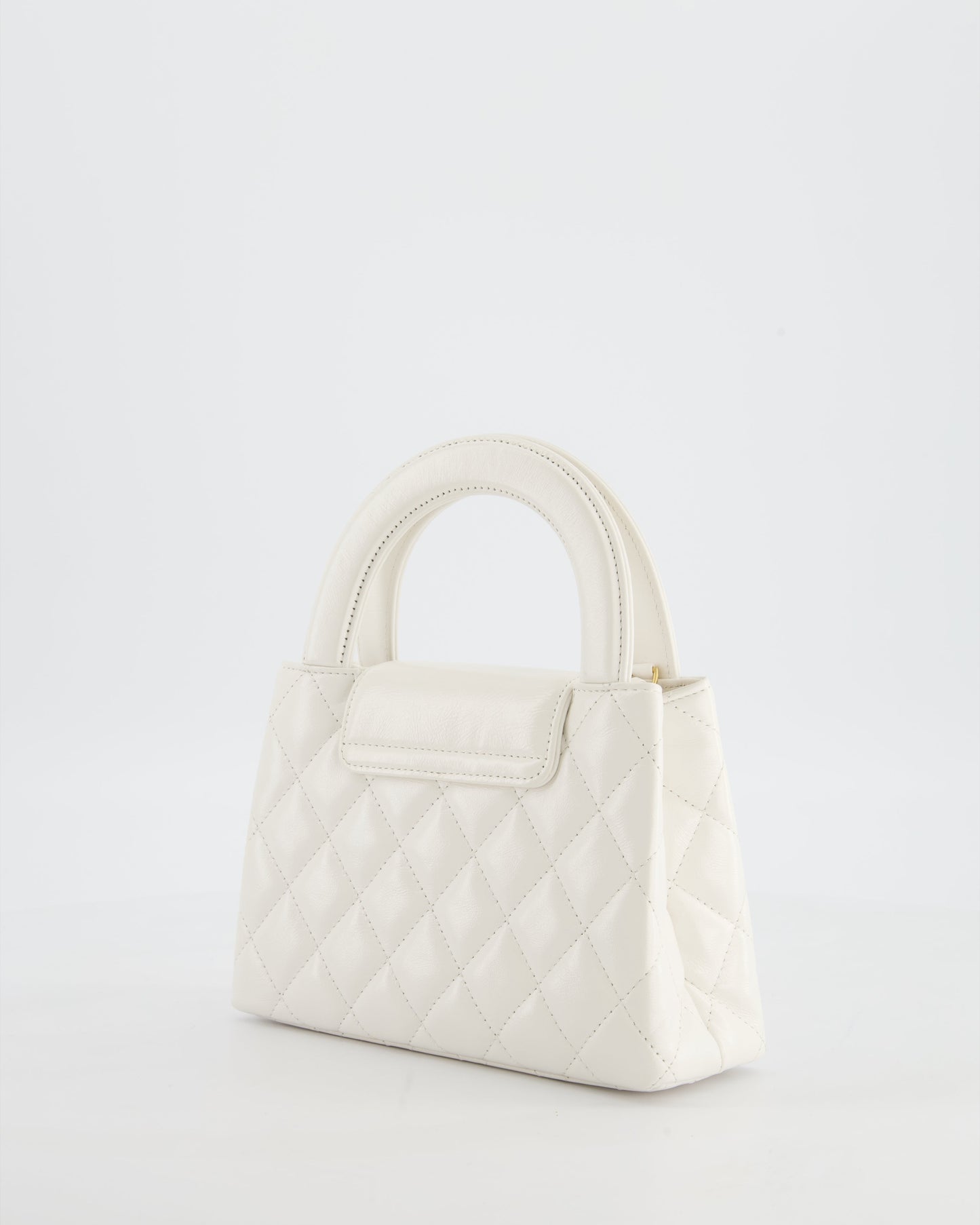 Chanel White Small Mini Kelly Shopping Bag in Shiny Calfskin Leather with Antique Gold Hardware