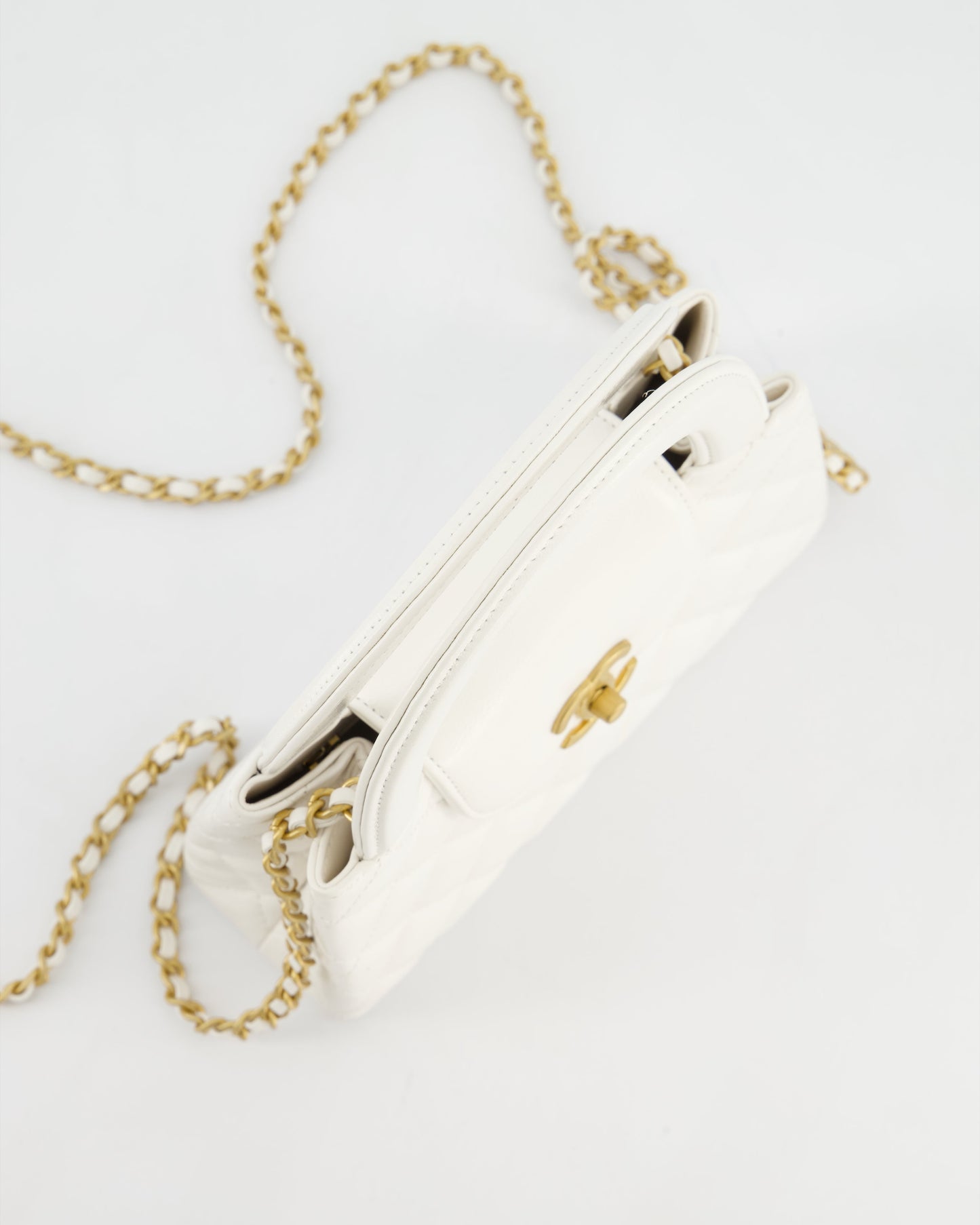 Chanel White Small Mini Kelly Shopping Bag in Shiny Calfskin Leather with Antique Gold Hardware