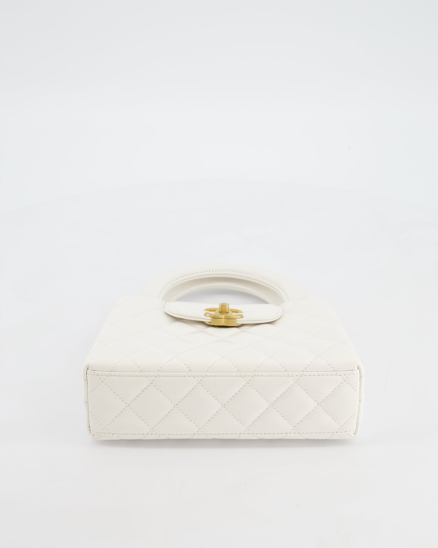 Chanel White Small Mini Kelly Shopping Bag in Shiny Calfskin Leather with Antique Gold Hardware