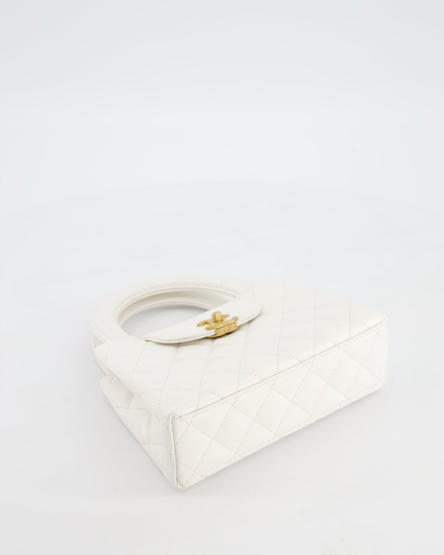 Chanel White Small Mini Kelly Shopping Bag in Shiny Calfskin Leather with Antique Gold Hardware