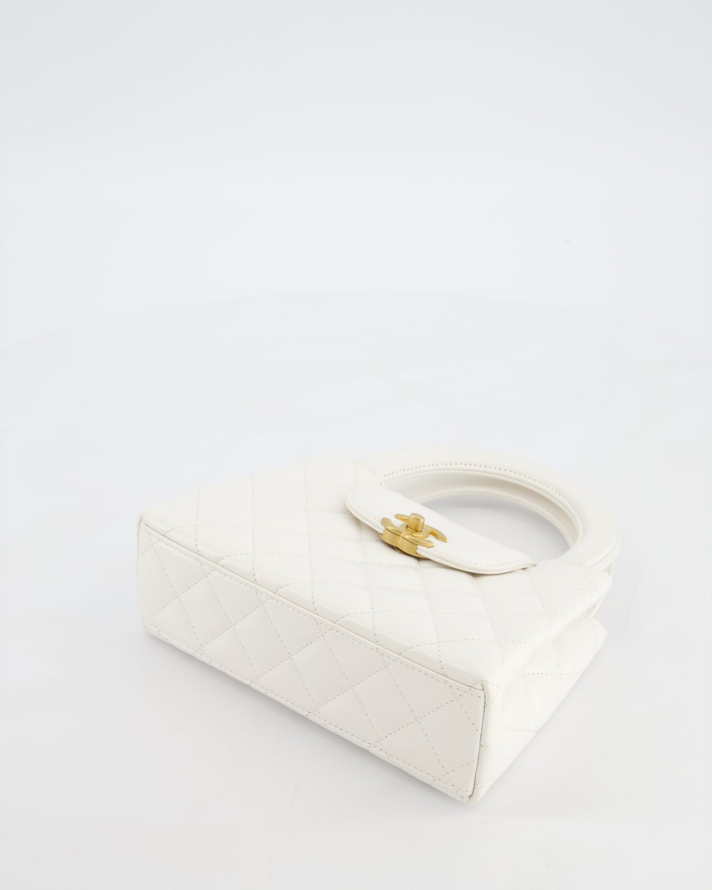 Chanel White Small Mini Kelly Shopping Bag in Shiny Calfskin Leather with Antique Gold Hardware
