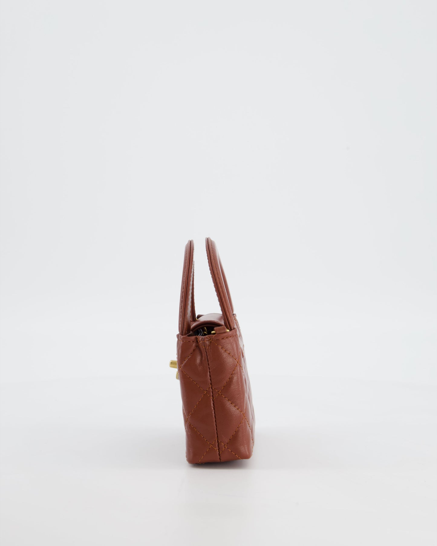 Chanel Brown Nano Mini Kelly Shopping Bag in Aged Calfskin Leather with Brushed Antique Gold Hardware